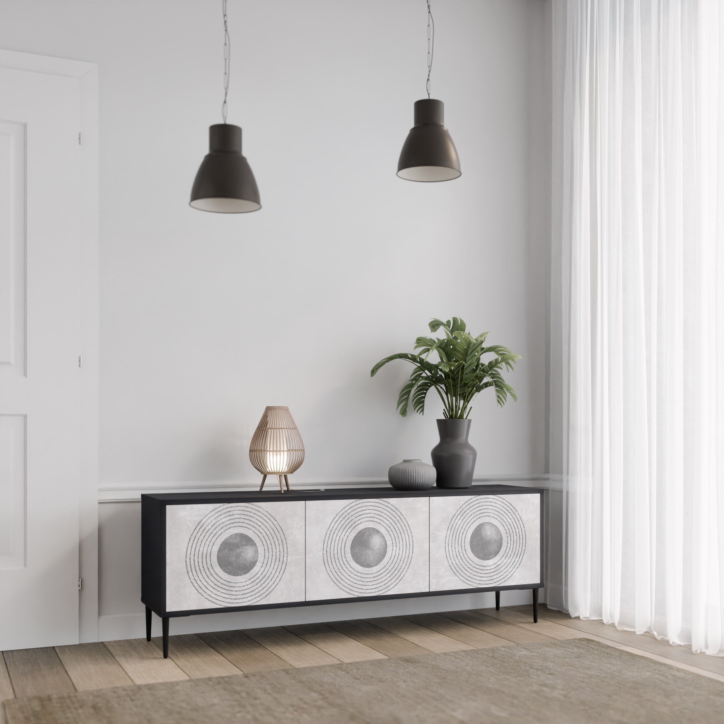 SOLID CIRCLES 3-türiger TV-Ständer in Schwarz