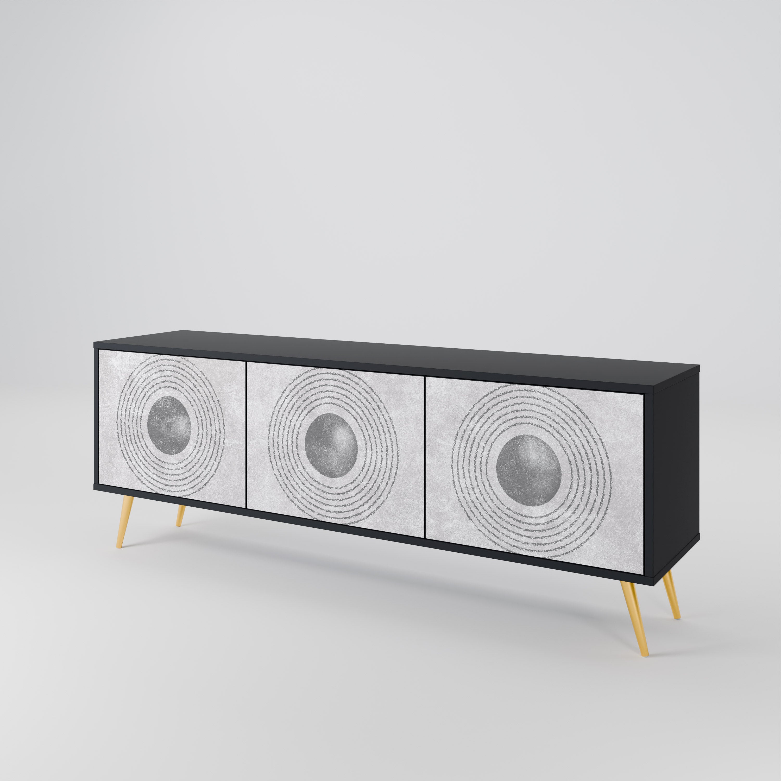 SOLID CIRCLES 3-türiger TV-Ständer in Schwarz