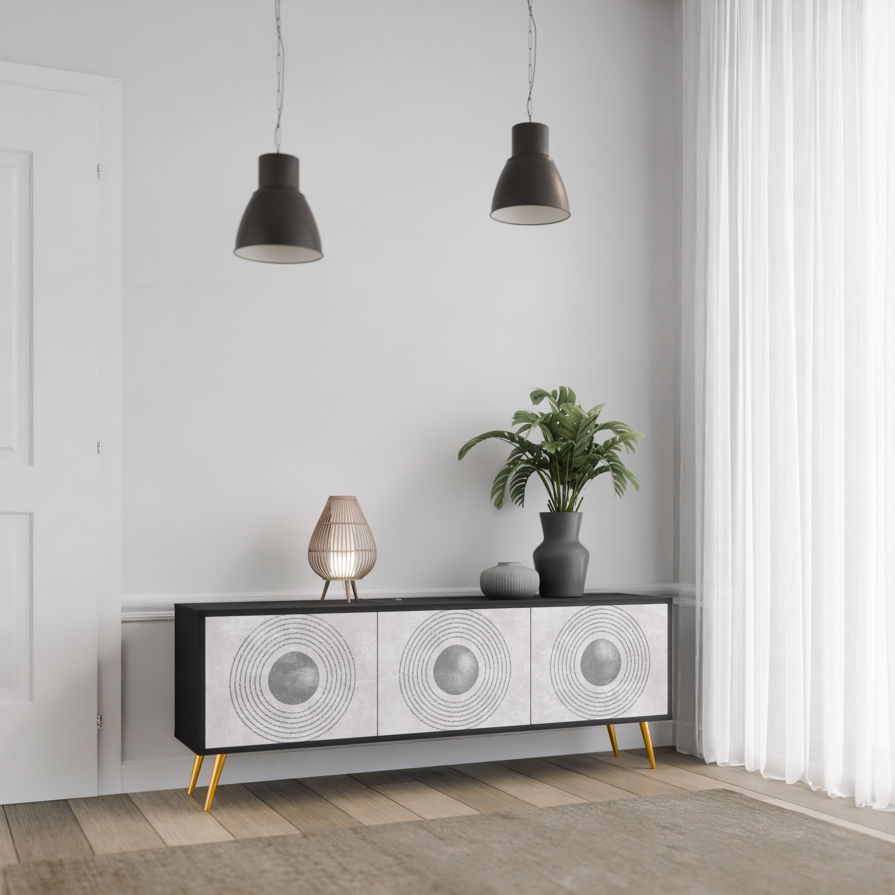 SOLID CIRCLES 3-türiger TV-Ständer in Schwarz