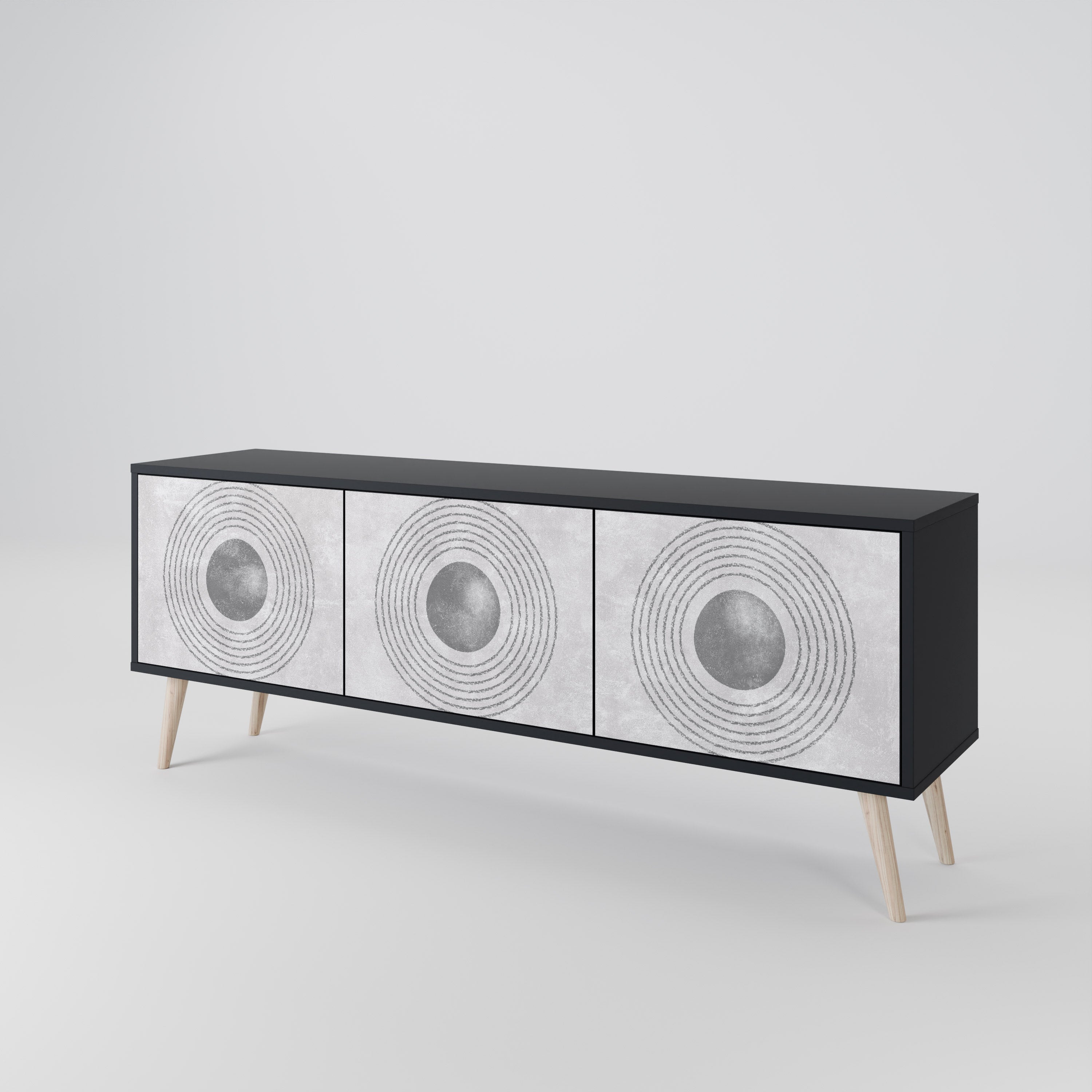 SOLID CIRCLES 3-türiger TV-Ständer in Schwarz