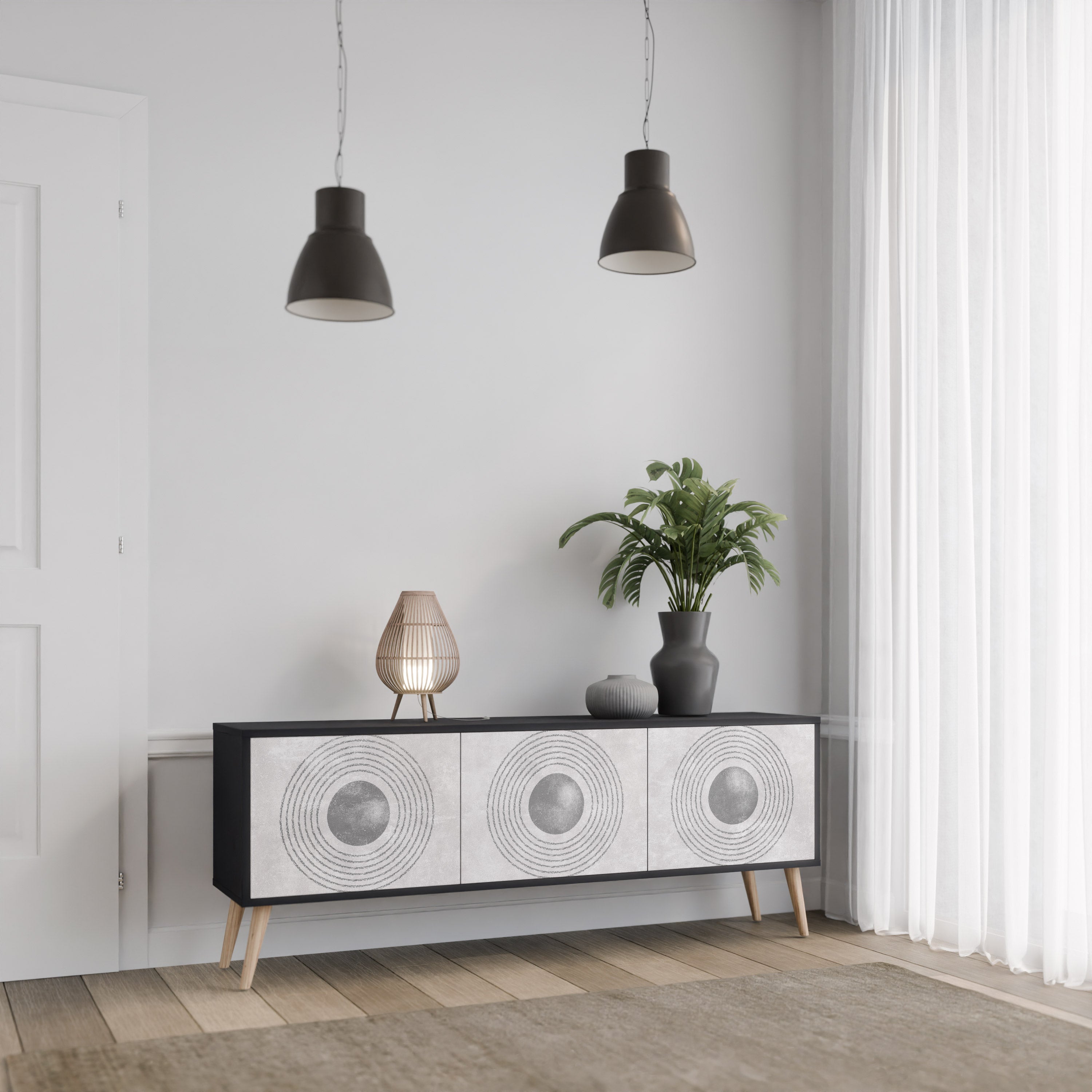 SOLID CIRCLES 3-türiger TV-Ständer in Schwarz