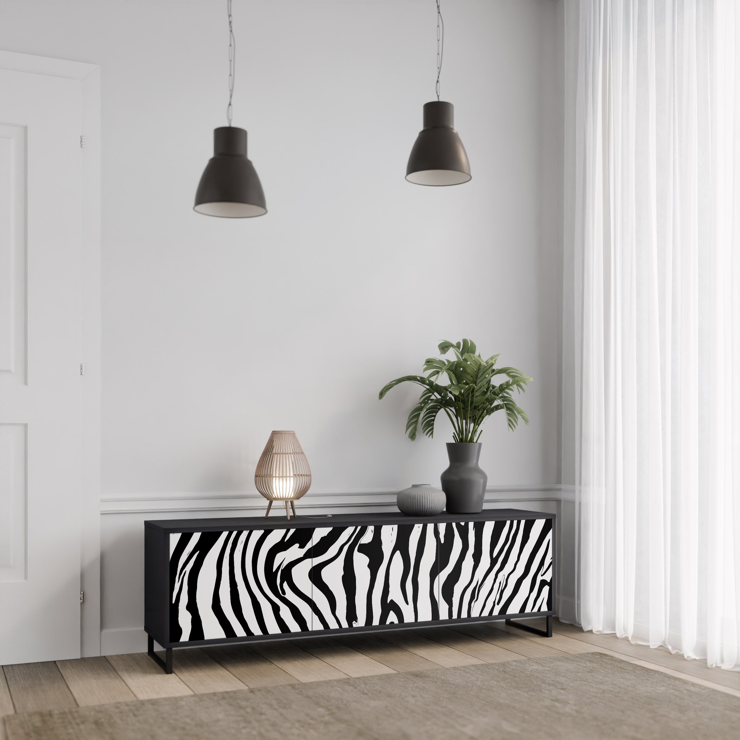 SPLENDID ZEBRA 3-türiger TV-Ständer in Schwarz
