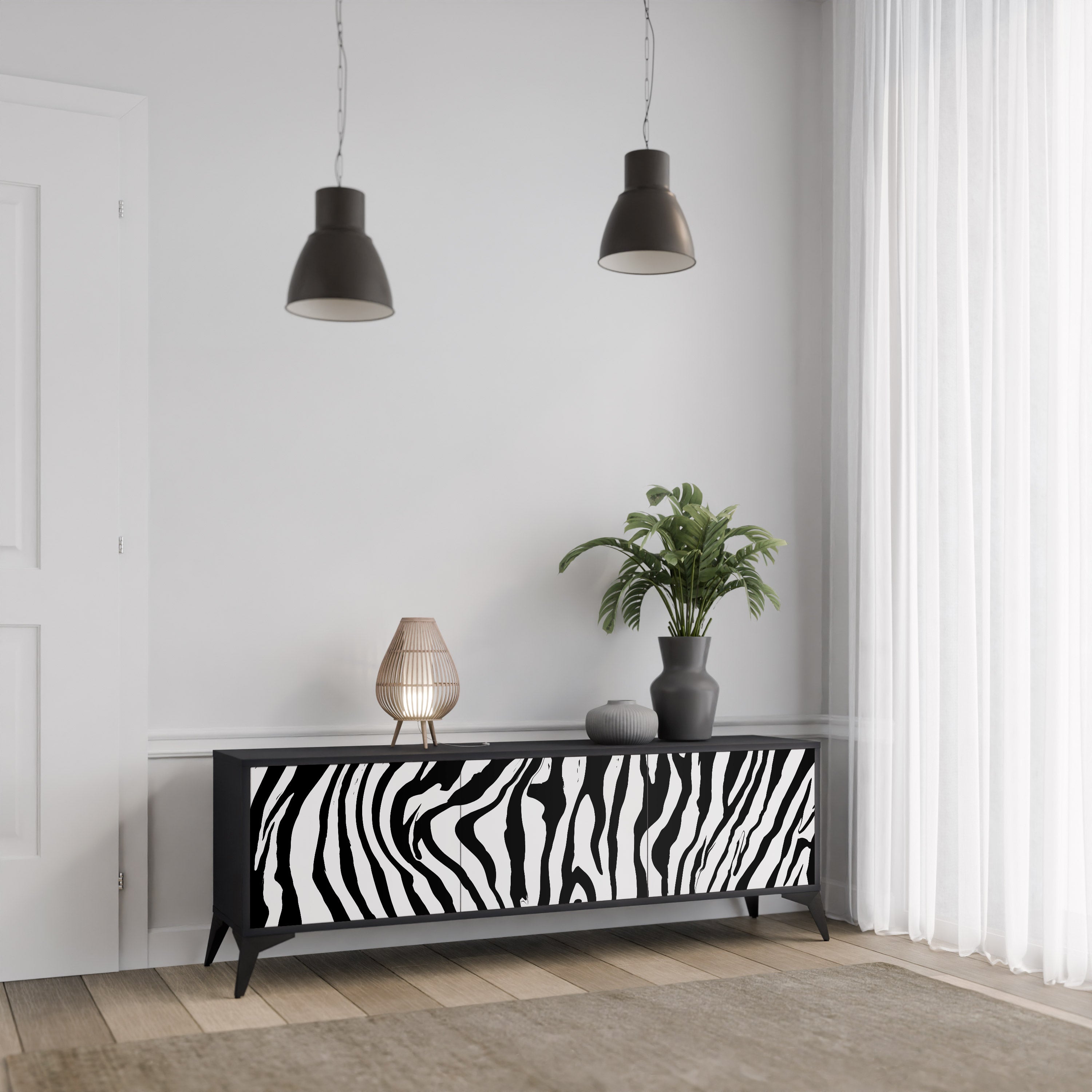 SPLENDID ZEBRA 3-türiger TV-Ständer in Schwarz