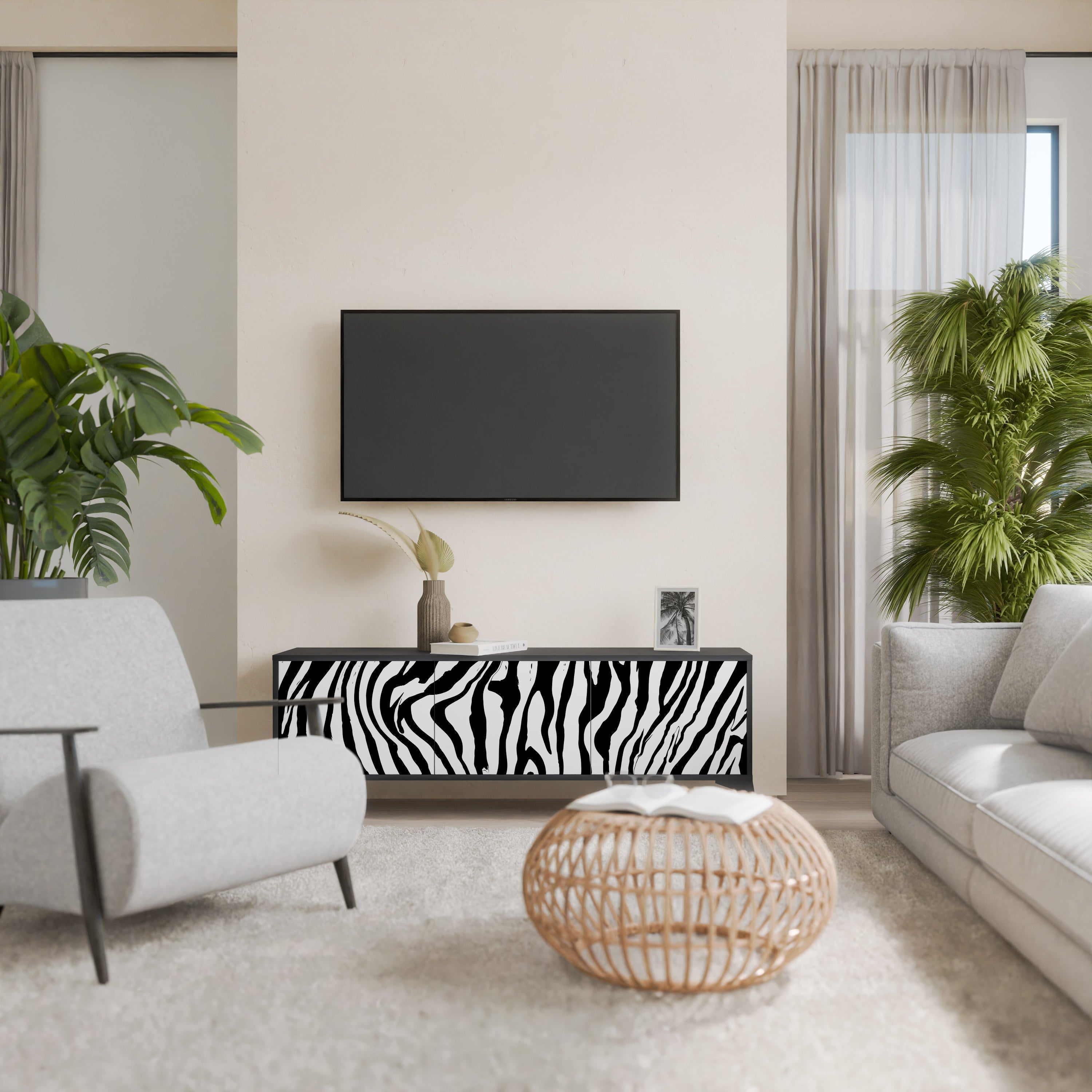 SPLENDID ZEBRA 3-türiger TV-Ständer in Schwarz