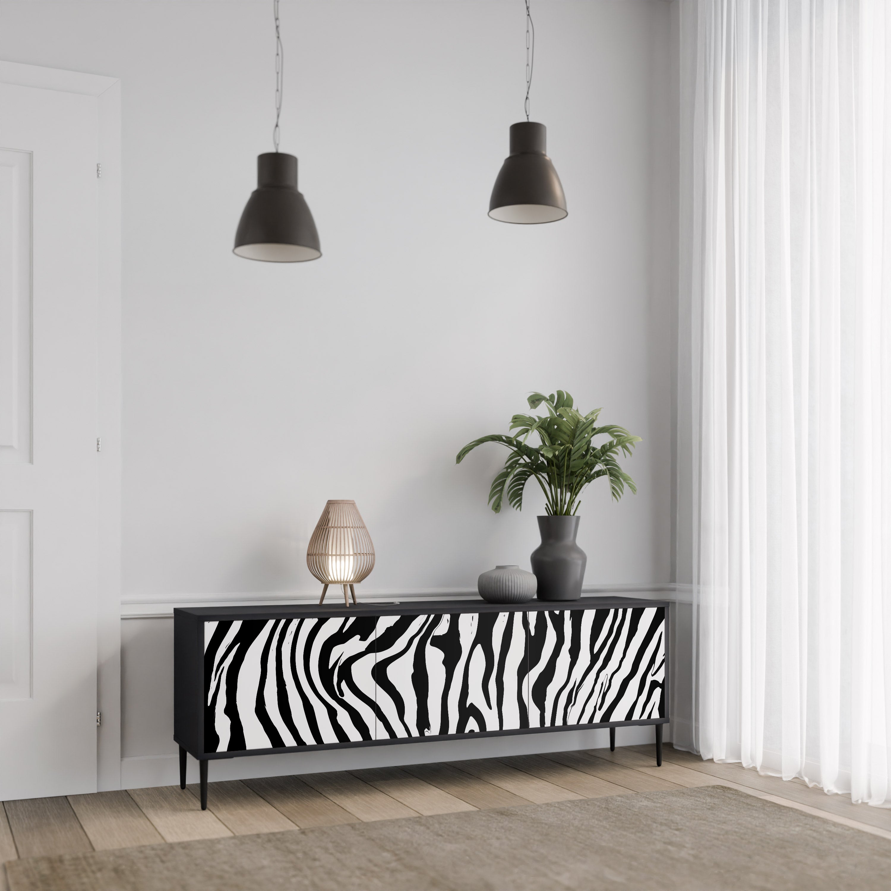 SPLENDID ZEBRA 3-türiger TV-Ständer in Schwarz