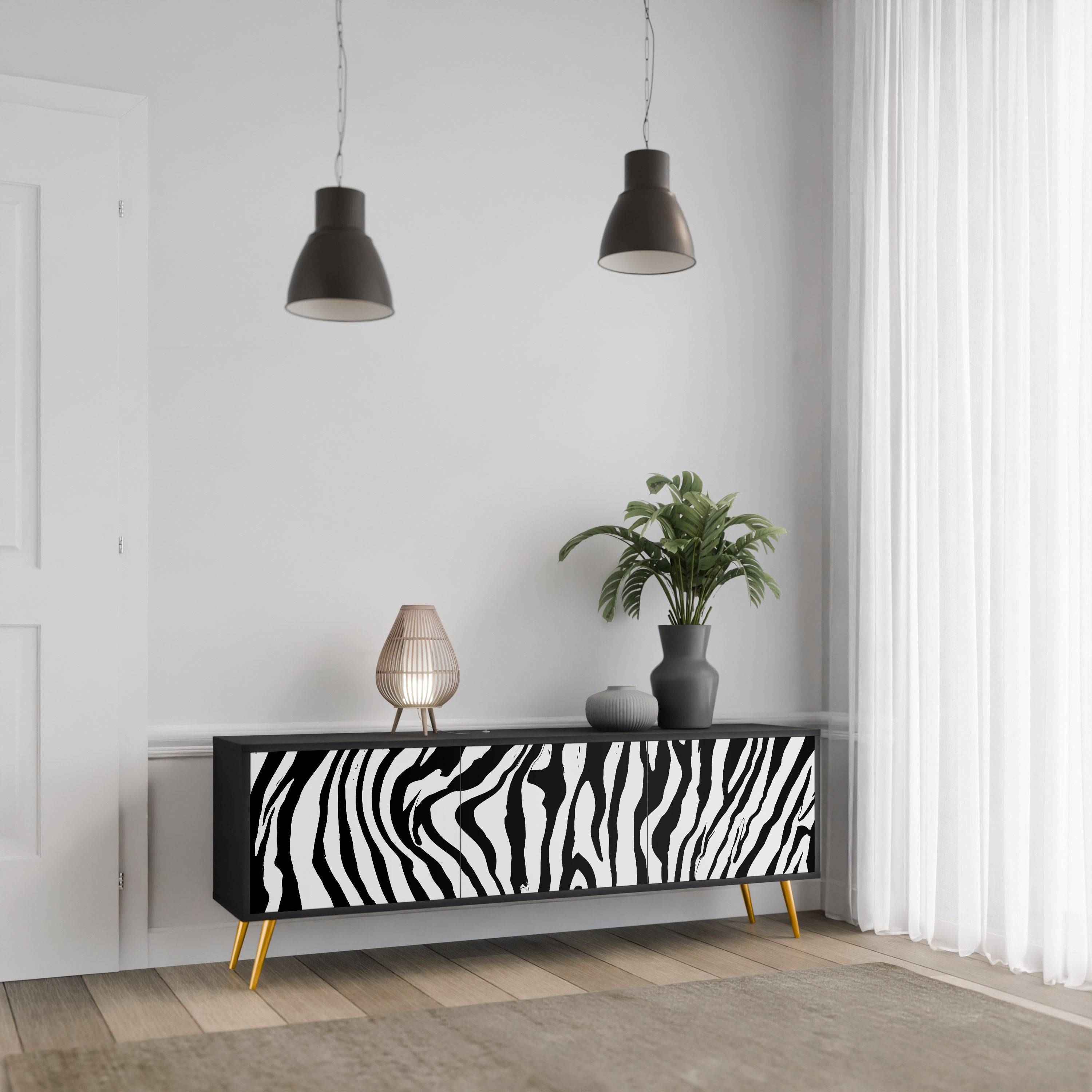 SPLENDID ZEBRA 3-türiger TV-Ständer in Schwarz