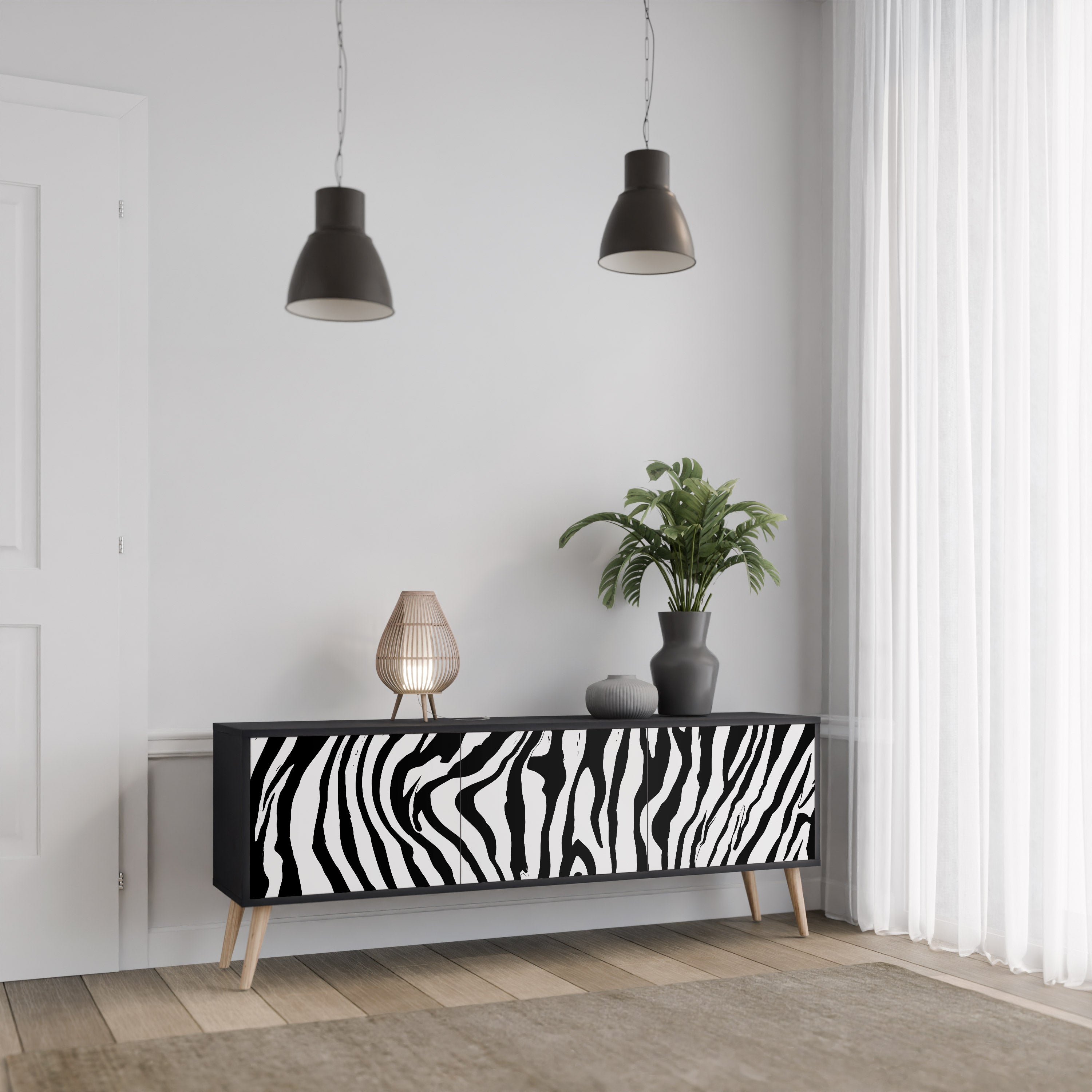 SPLENDID ZEBRA 3-türiger TV-Ständer in Schwarz