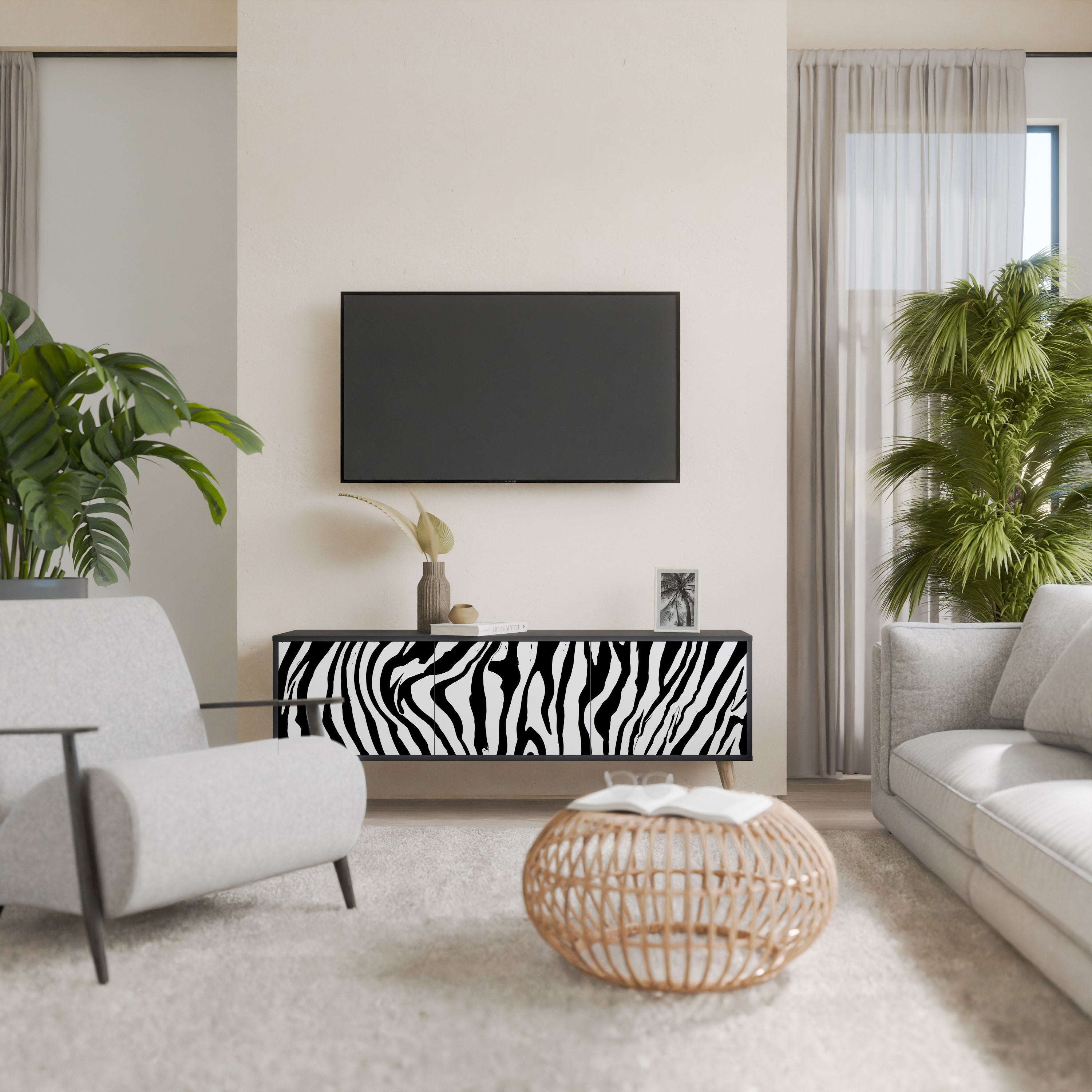 SPLENDID ZEBRA 3-türiger TV-Ständer in Schwarz