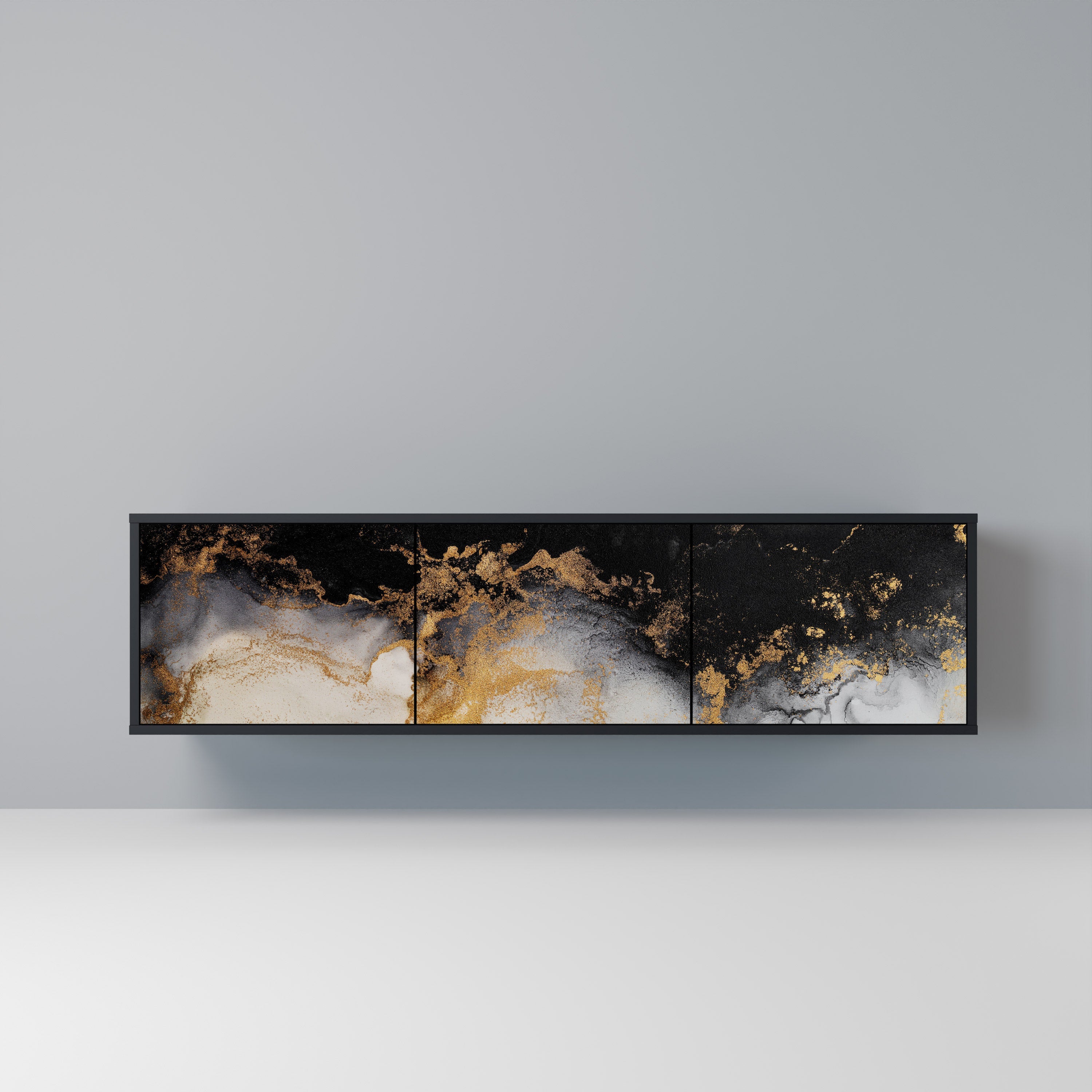 MARBLE OF TOMMORROW 3-türiger TV-Ständer in Schwarz