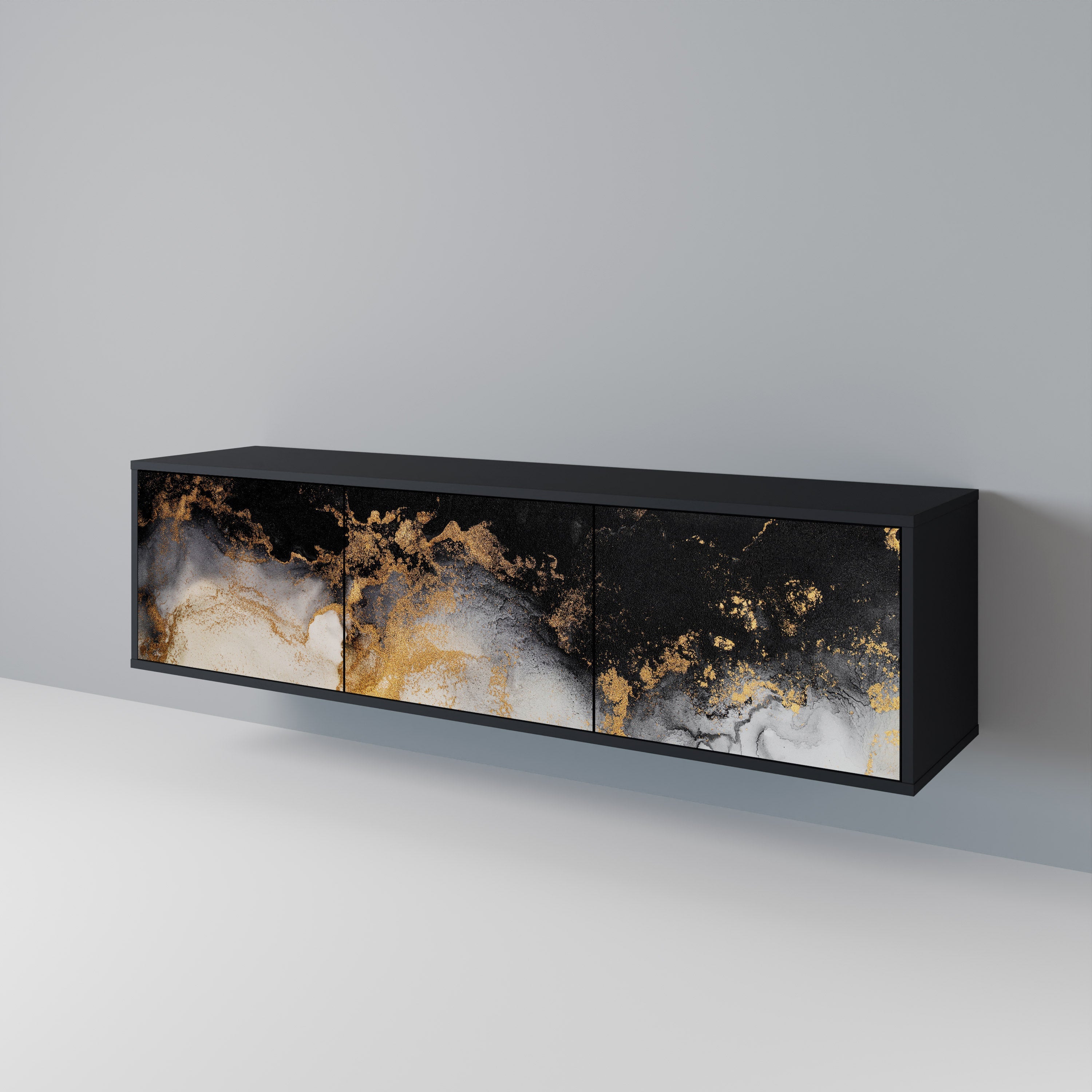 MARBLE OF TOMMORROW 3-türiger TV-Ständer in Schwarz