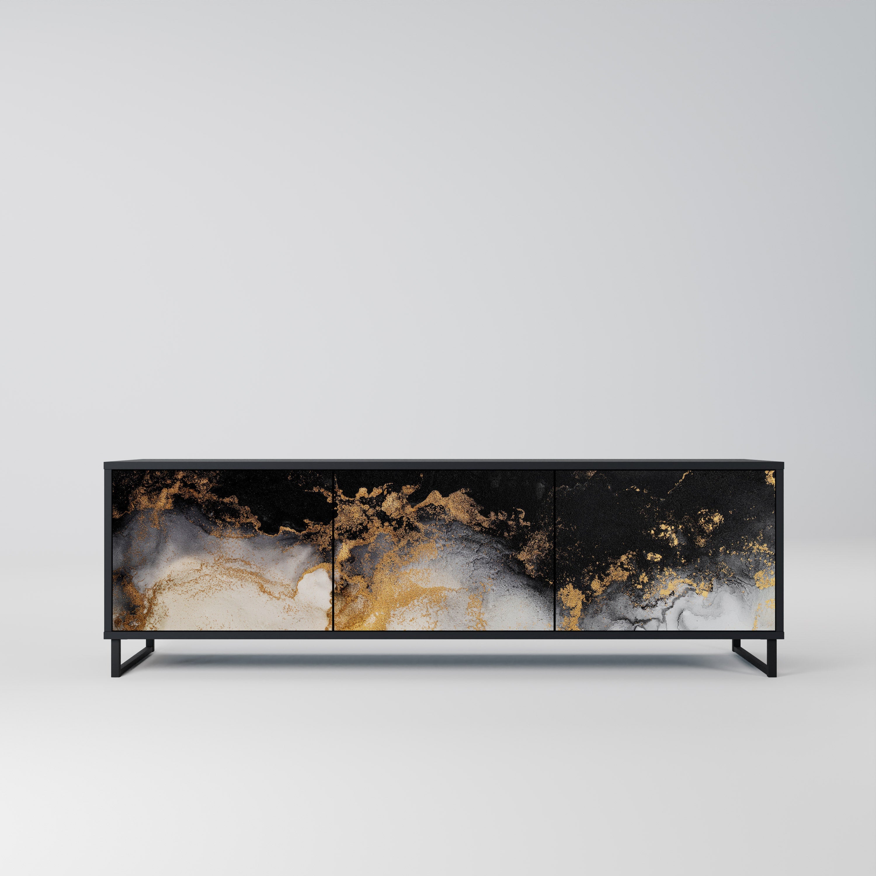 MARBLE OF TOMMORROW 3-türiger TV-Ständer in Schwarz