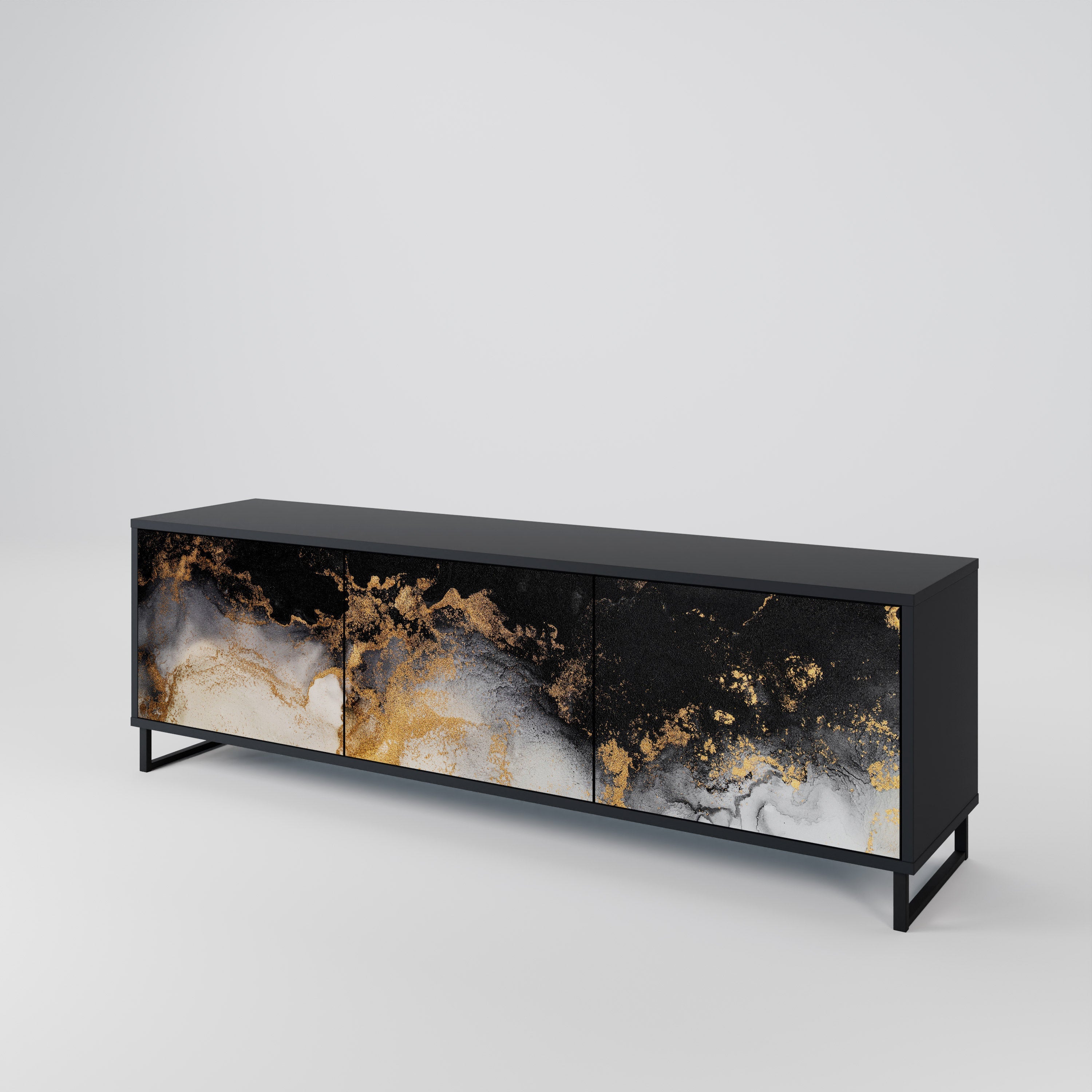 MARBLE OF TOMMORROW 3-türiger TV-Ständer in Schwarz