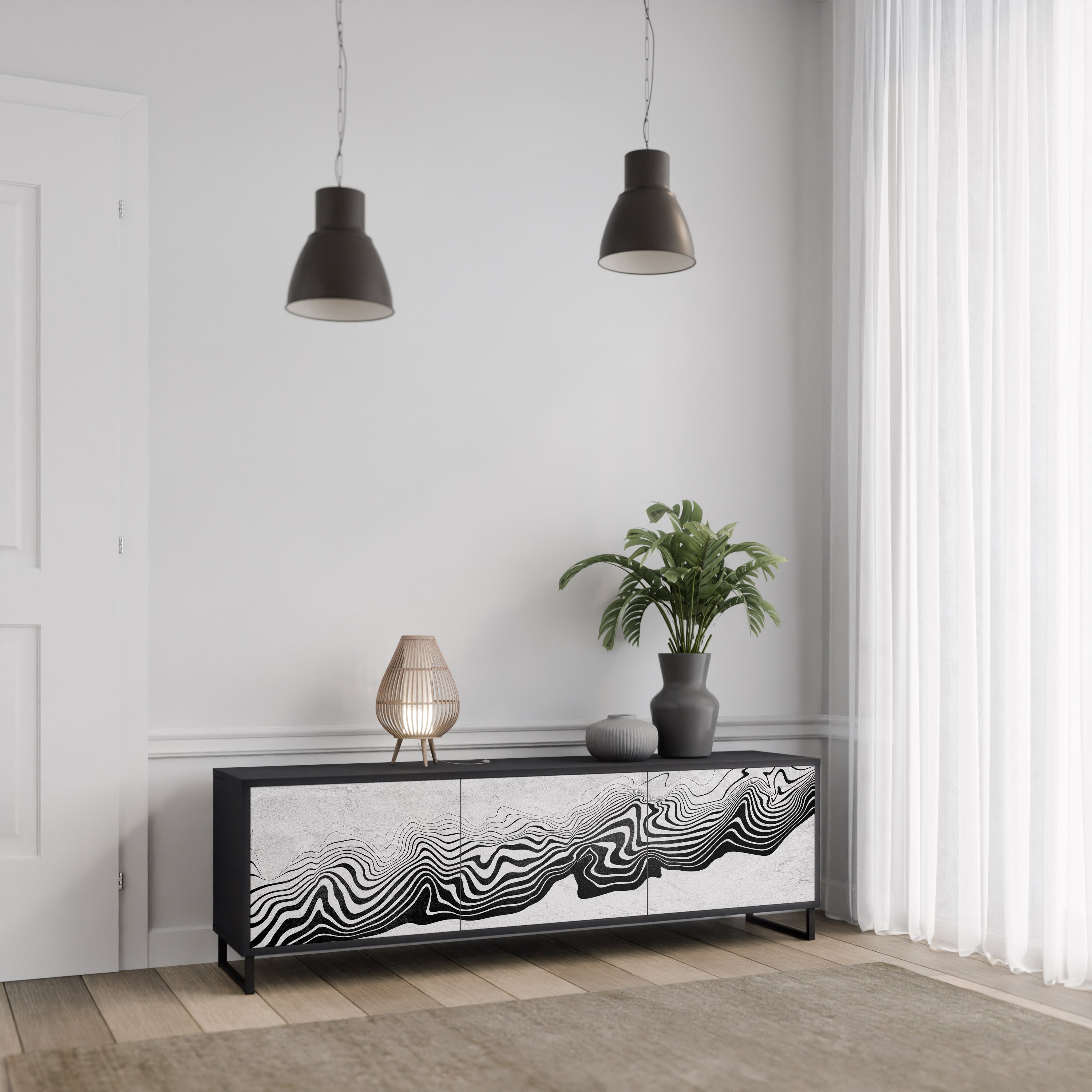 MONOCHROME MIRAGE 3-türiger TV-Ständer in Schwarz