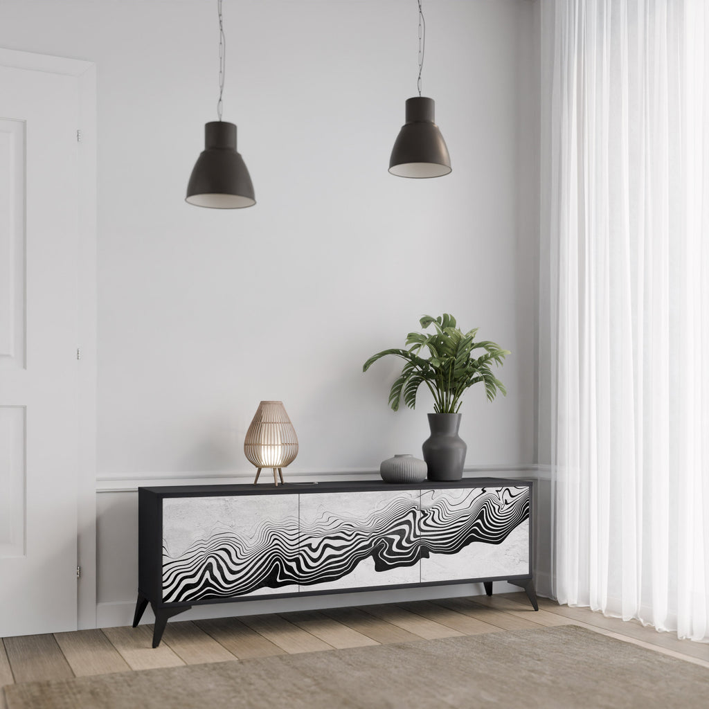 MONOCHROME MIRAGE 3-türiger TV-Ständer in Schwarz