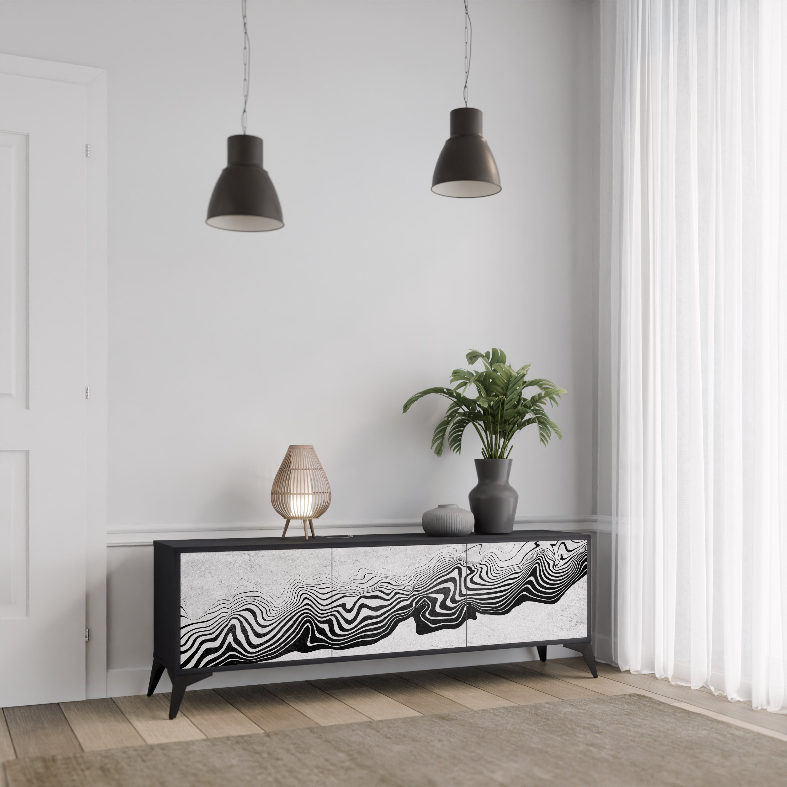 MONOCHROME MIRAGE 3-türiger TV-Ständer in Schwarz