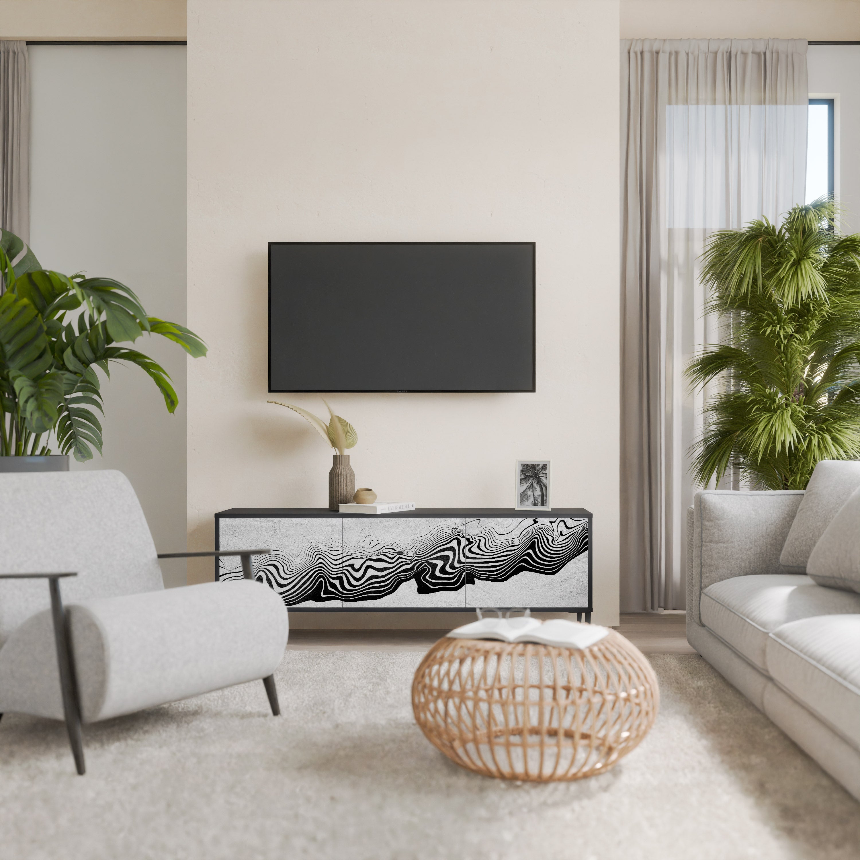 MONOCHROME MIRAGE 3-türiger TV-Ständer in Schwarz