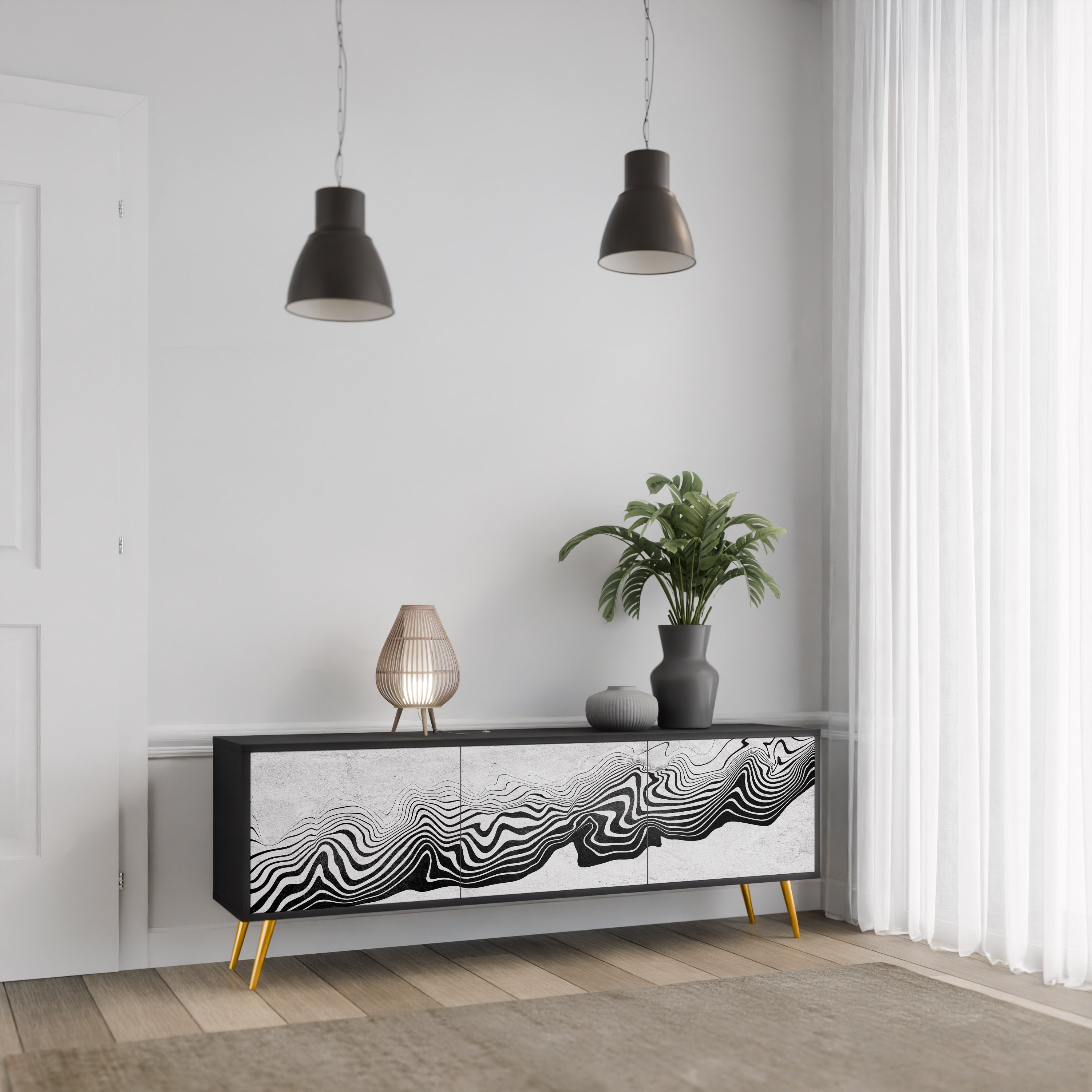 MONOCHROME MIRAGE 3-türiger TV-Ständer in Schwarz