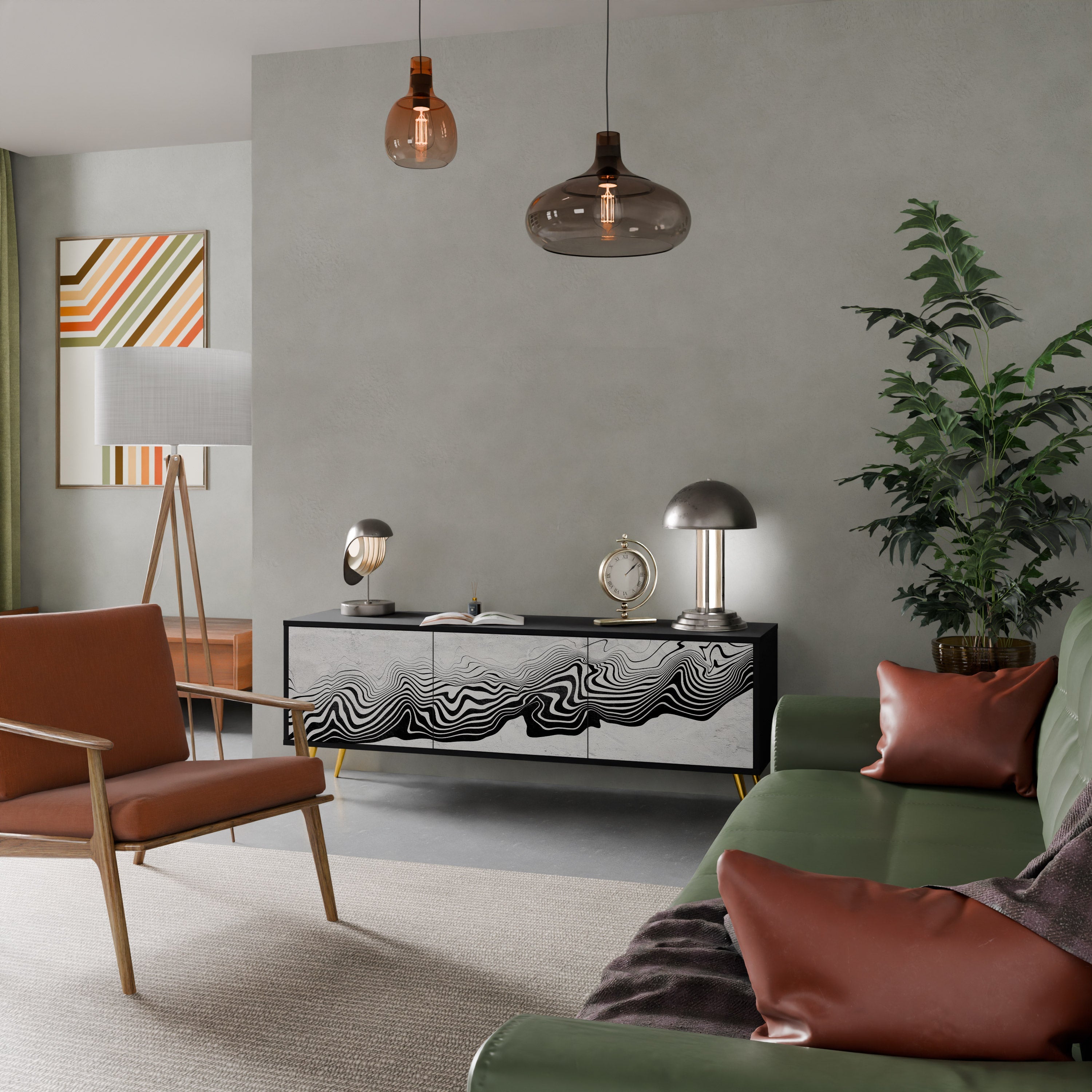 MONOCHROME MIRAGE 3-türiger TV-Ständer in Schwarz