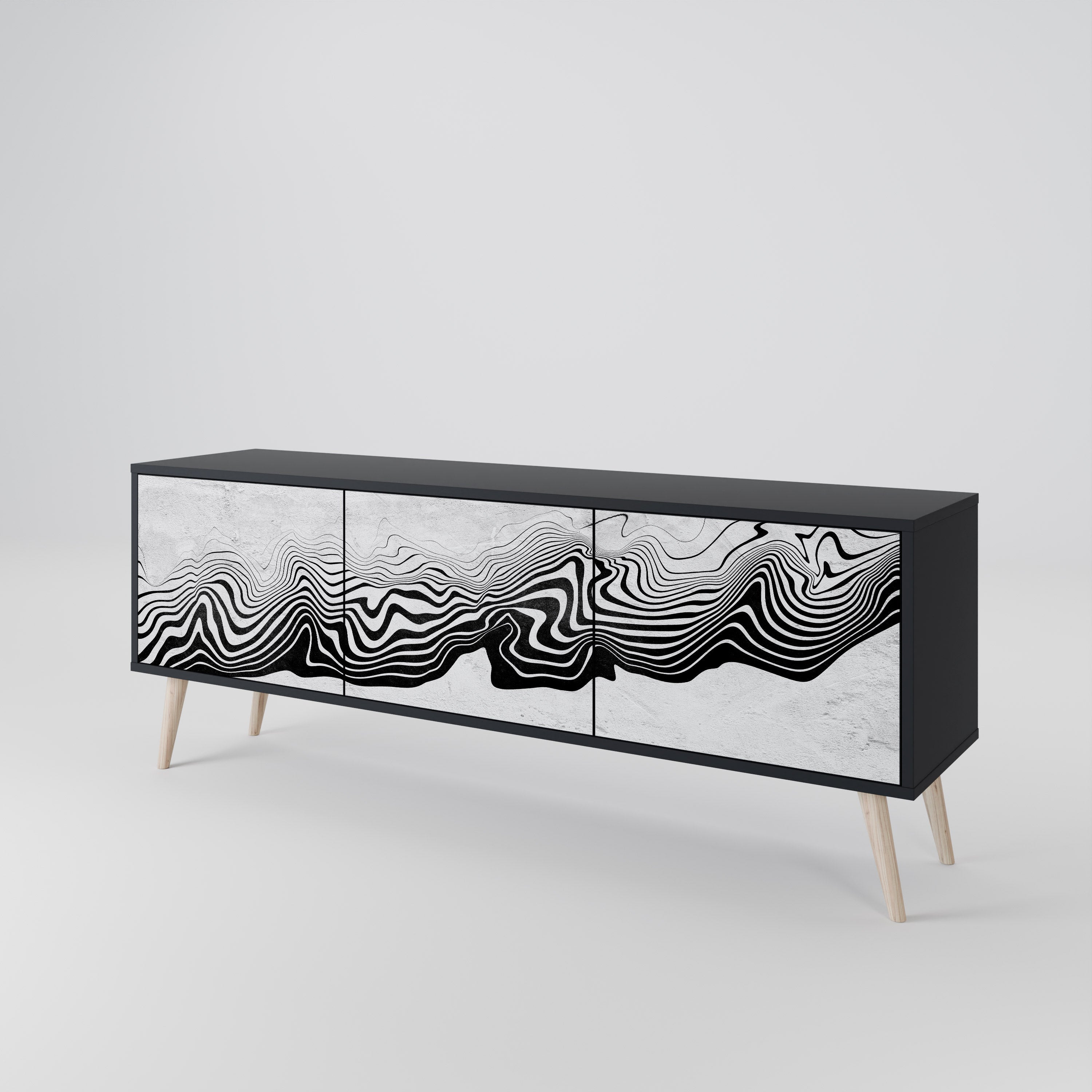 MONOCHROME MIRAGE 3-türiger TV-Ständer in Schwarz