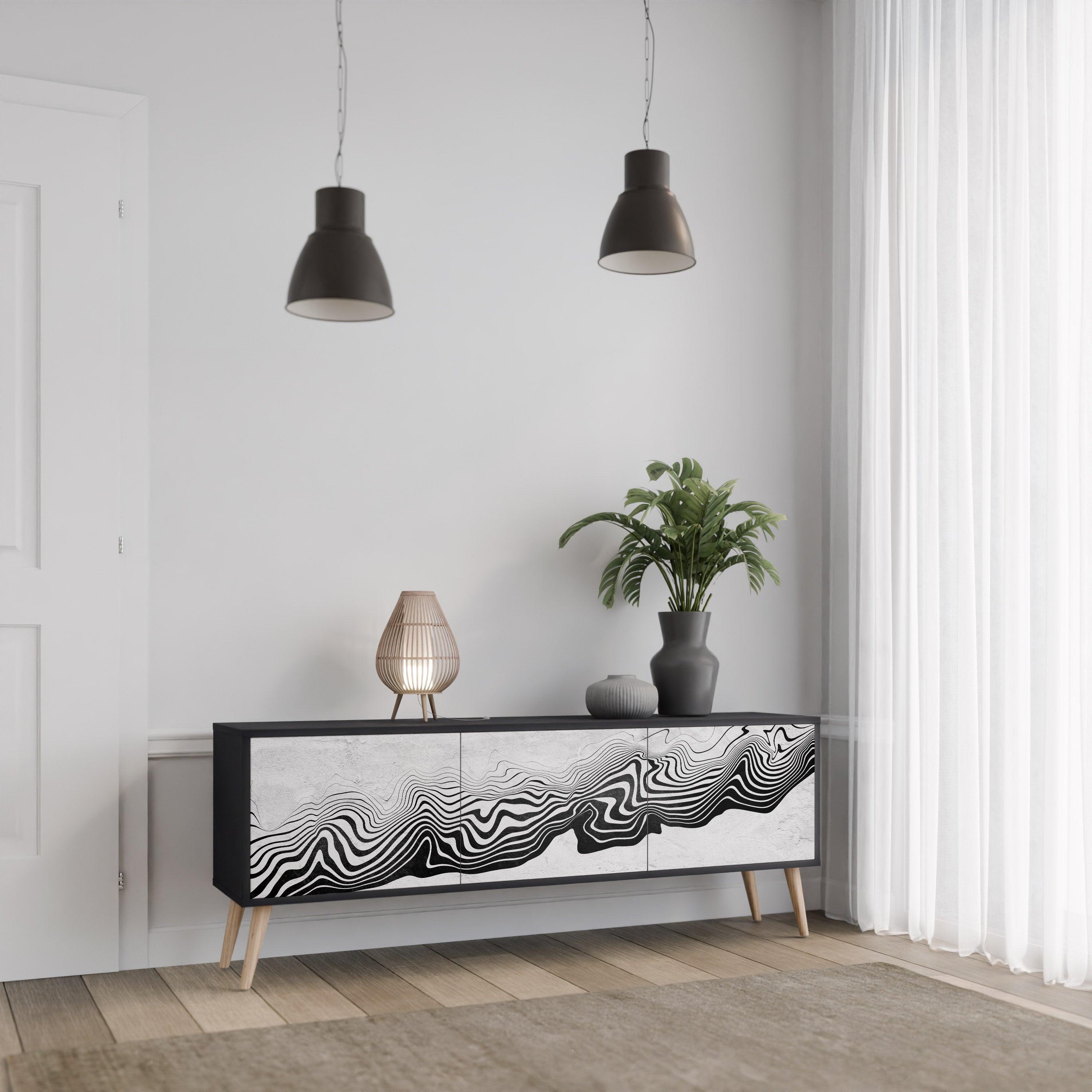 MONOCHROME MIRAGE 3-türiger TV-Ständer in Schwarz