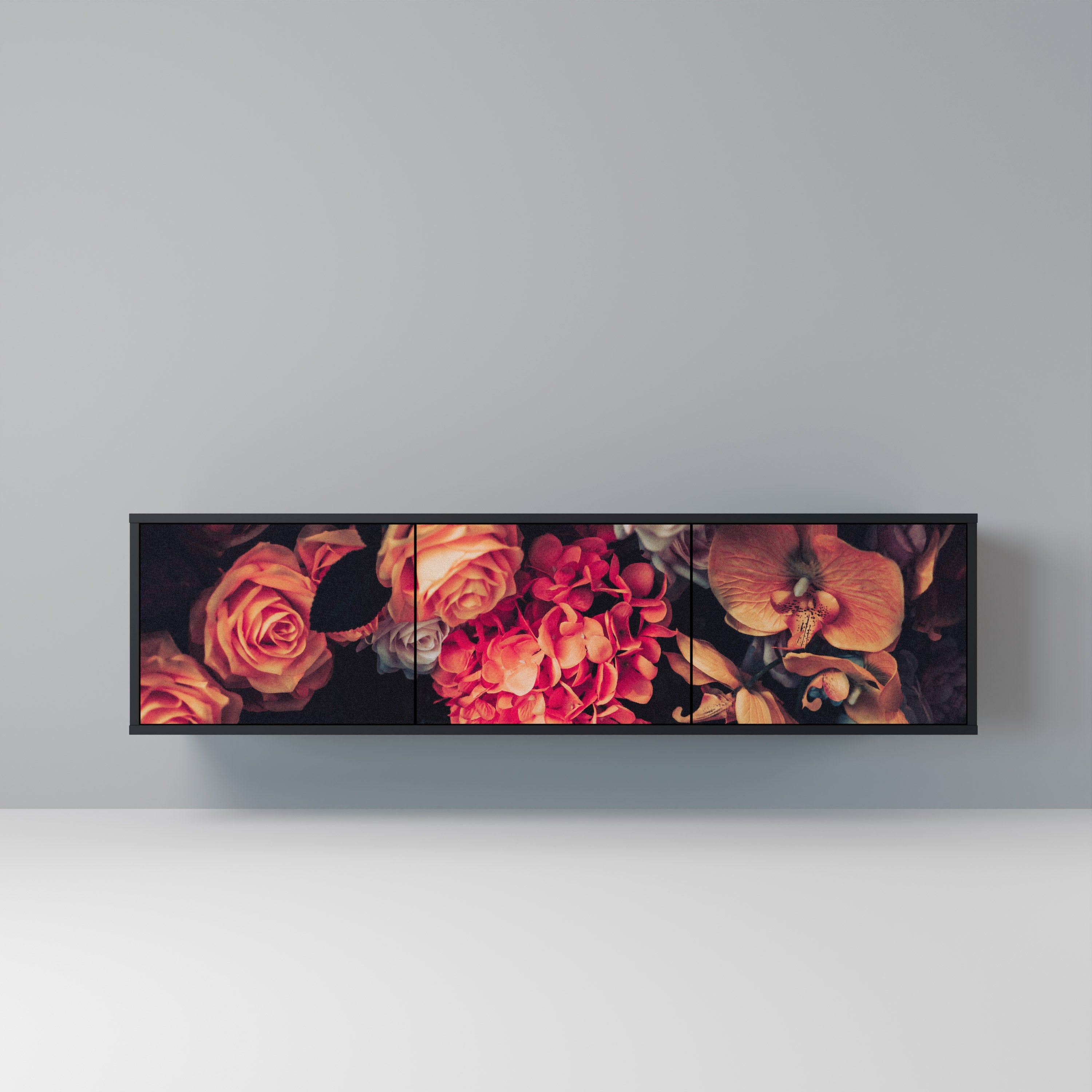 NEVERENDING BLOOM 3-türiger TV-Ständer in Schwarz