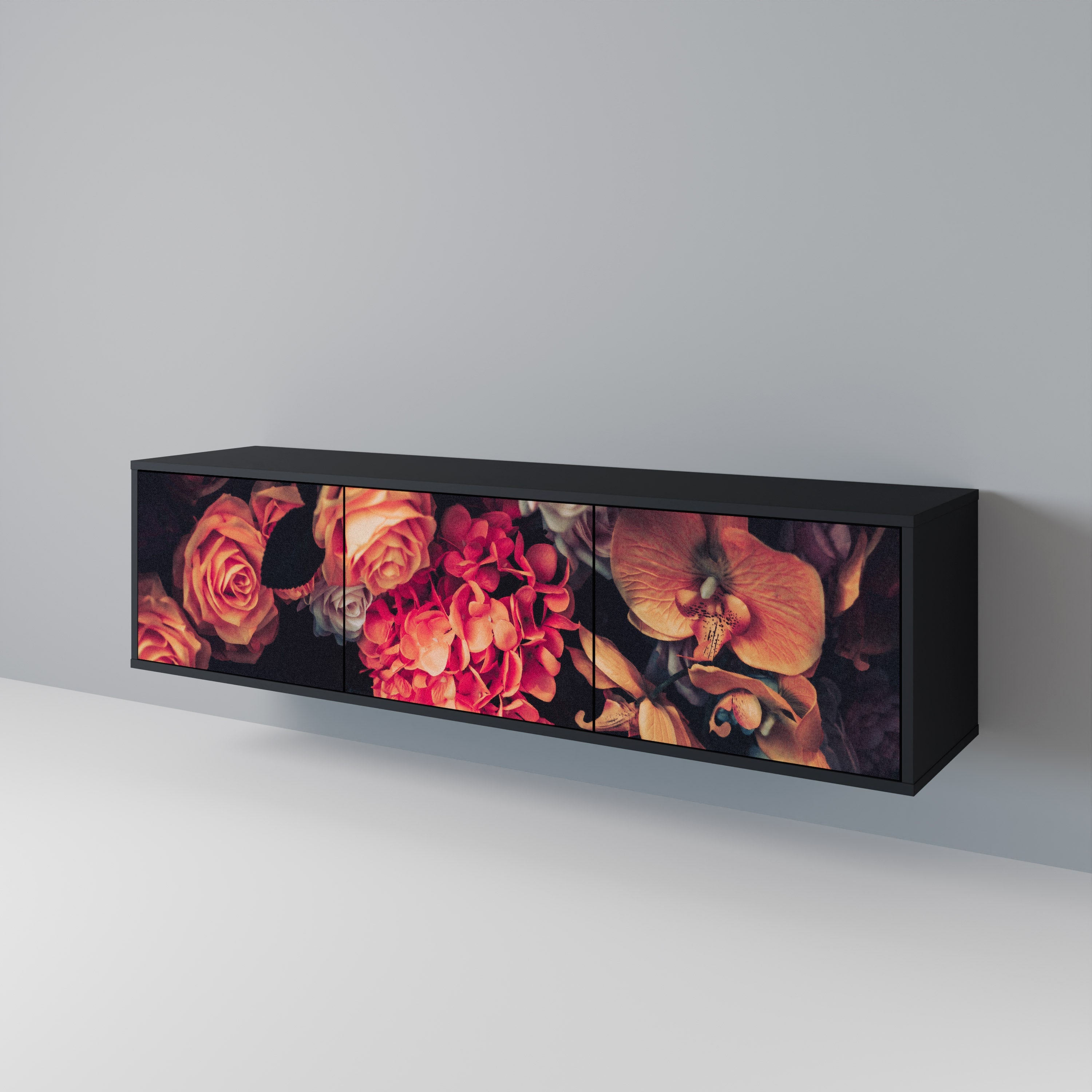 NEVERENDING BLOOM 3-türiger TV-Ständer in Schwarz