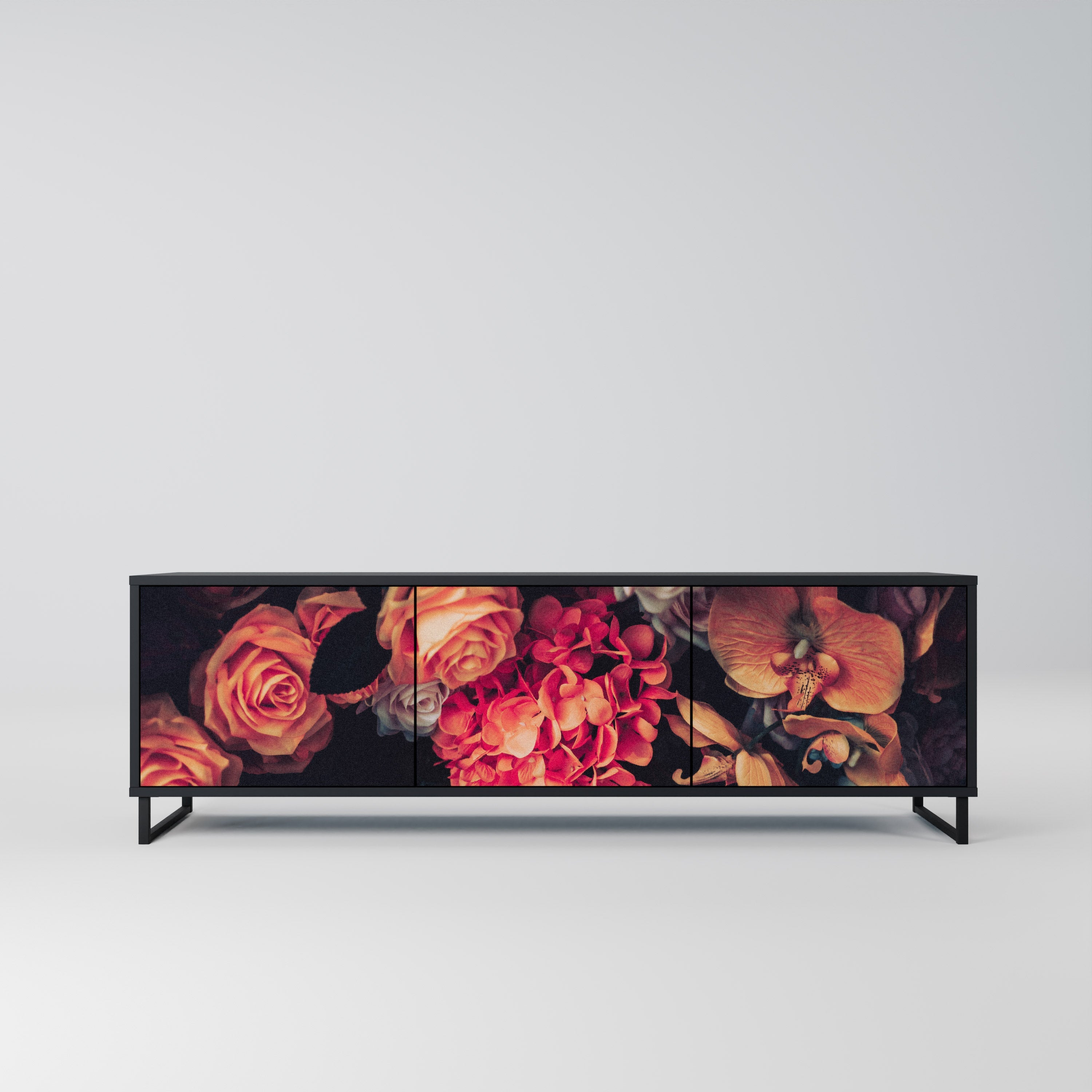 NEVERENDING BLOOM 3-türiger TV-Ständer in Schwarz
