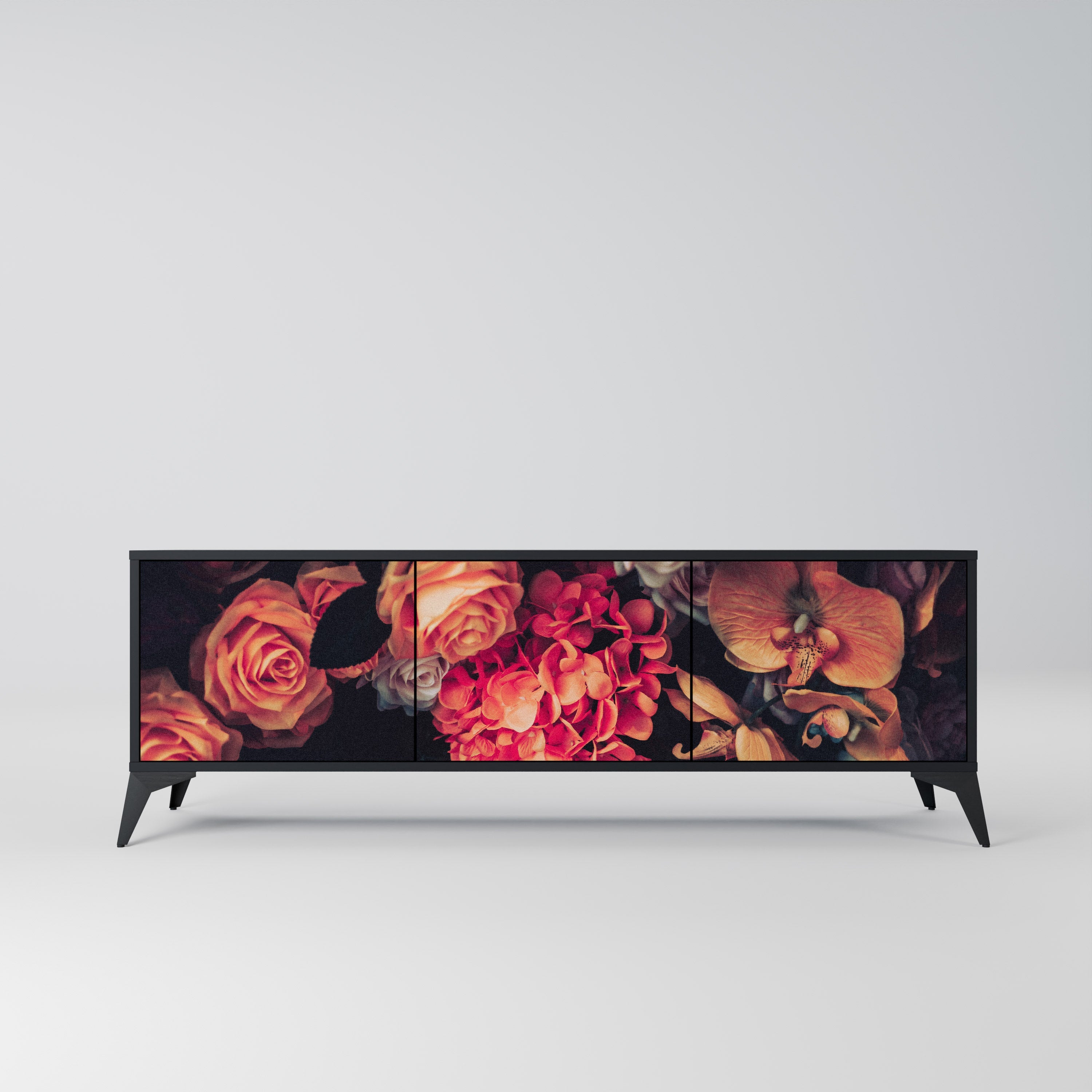NEVERENDING BLOOM 3-türiger TV-Ständer in Schwarz