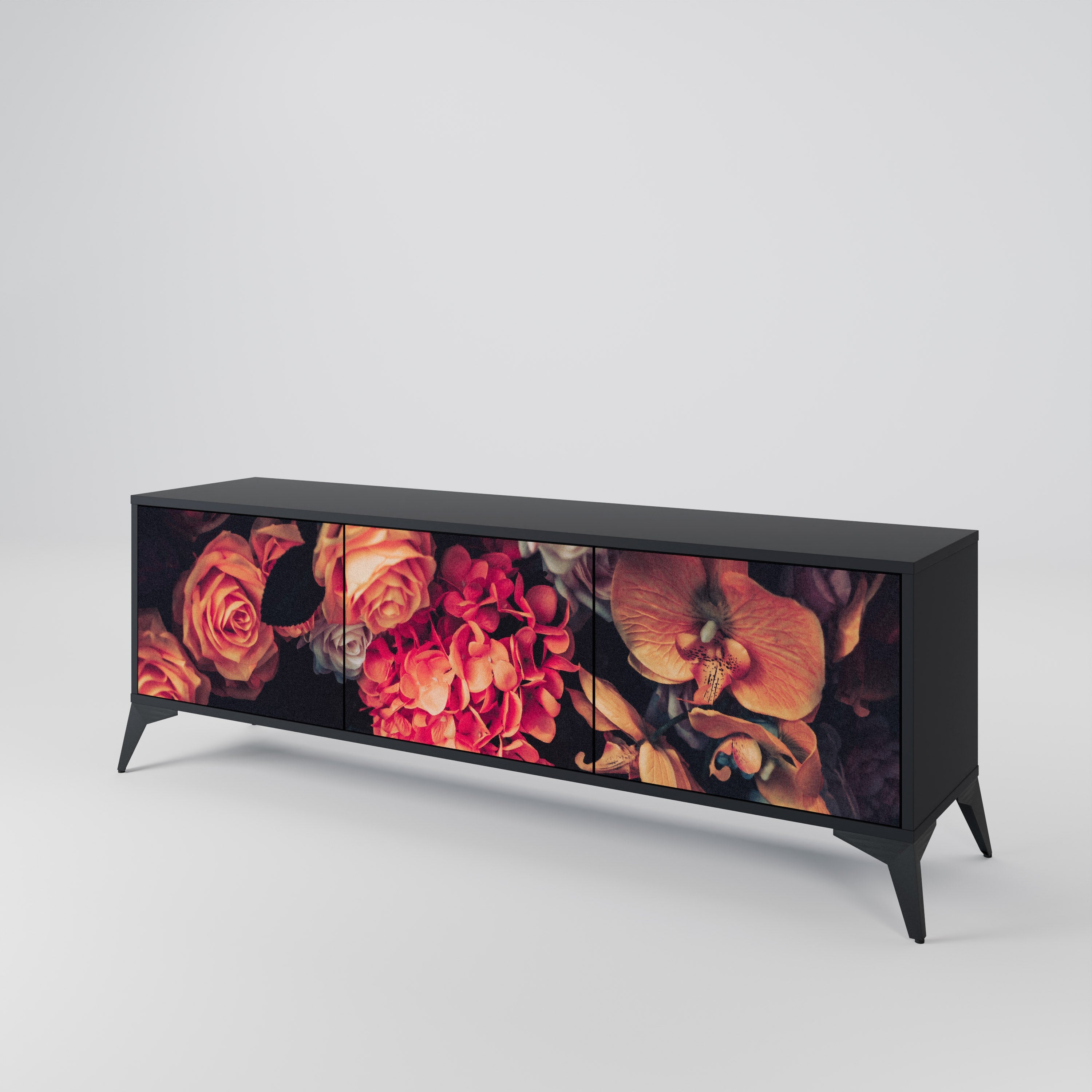 NEVERENDING BLOOM 3-türiger TV-Ständer in Schwarz
