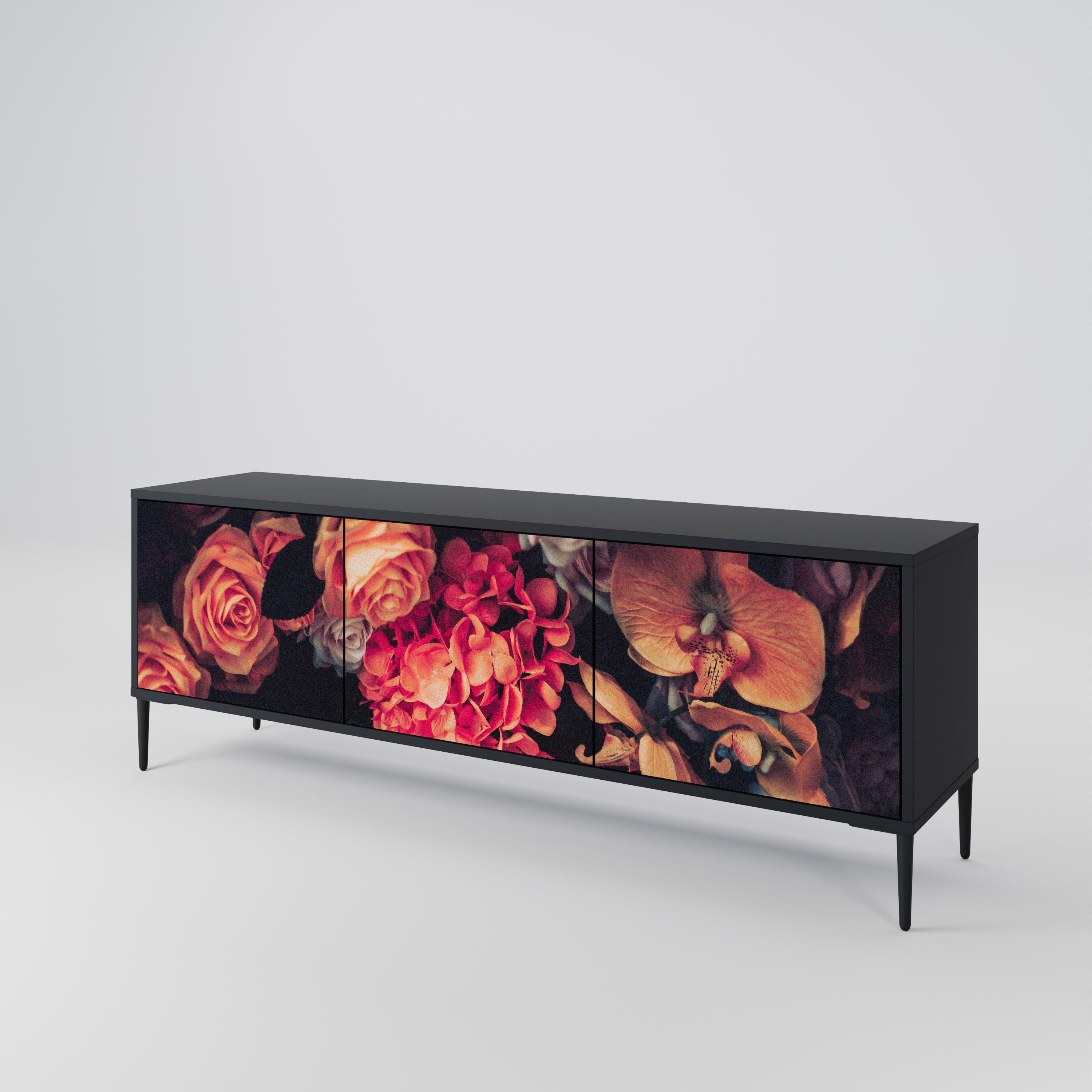 NEVERENDING BLOOM 3-türiger TV-Ständer in Schwarz