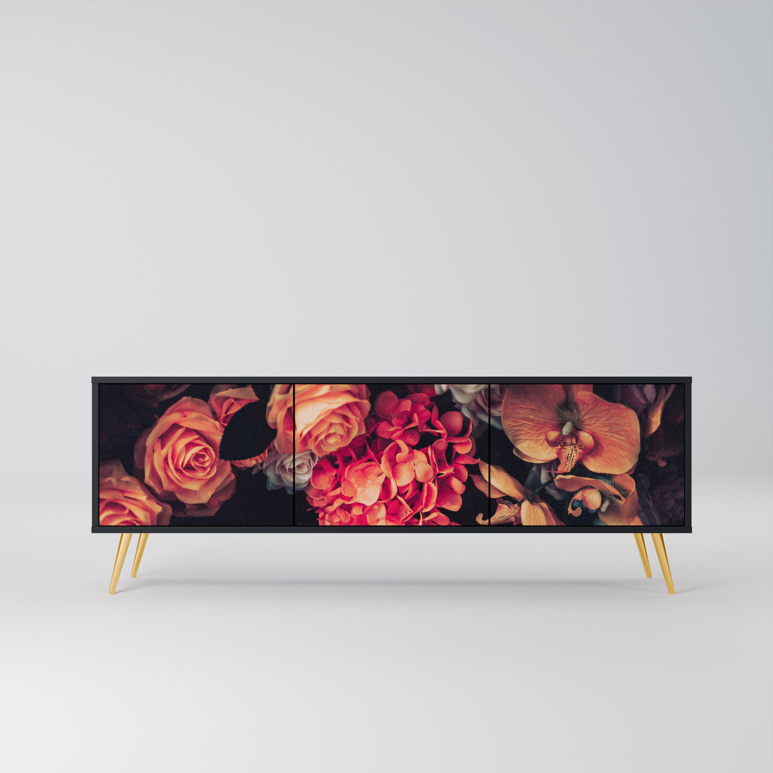 NEVERENDING BLOOM 3-türiger TV-Ständer in Schwarz