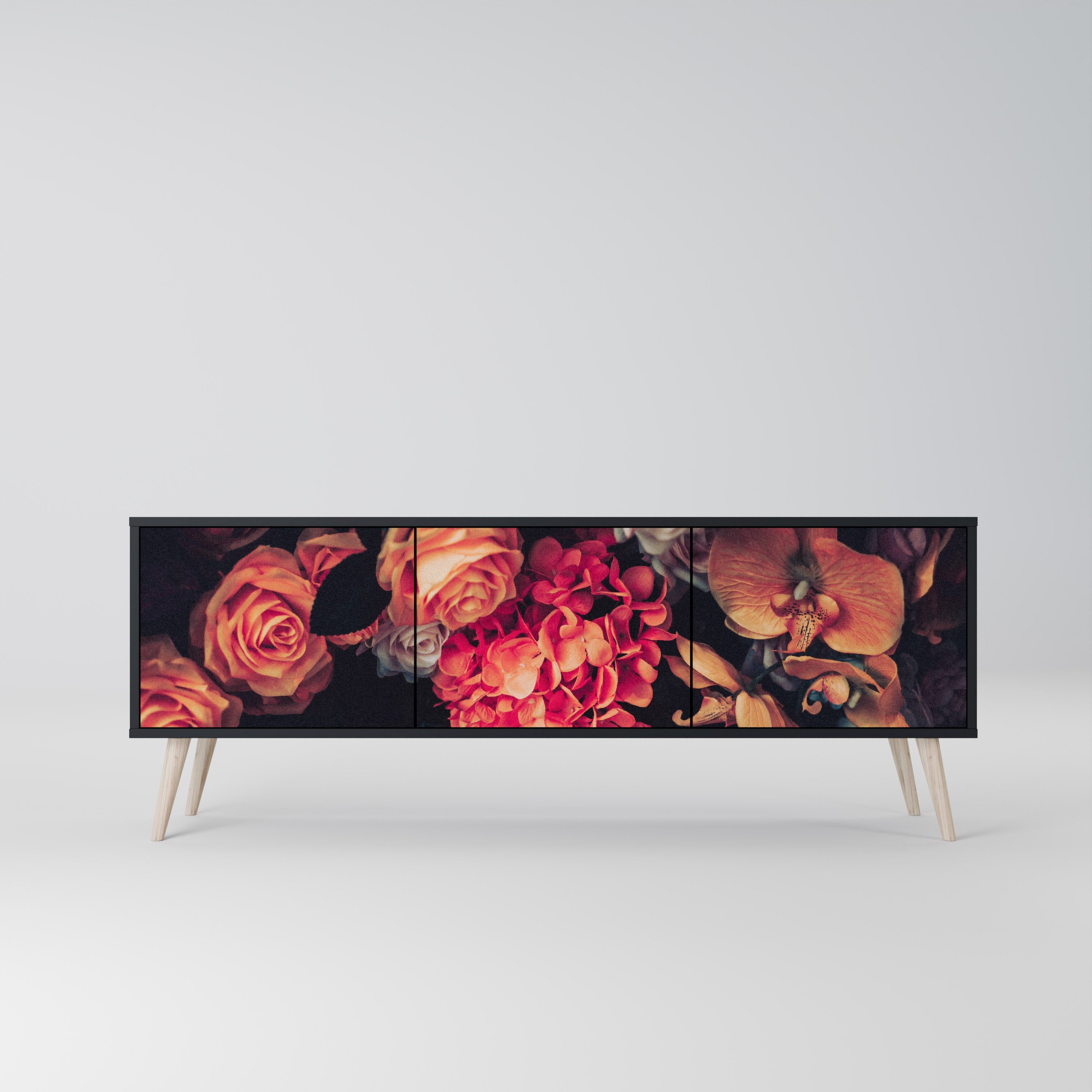 NEVERENDING BLOOM 3-türiger TV-Ständer in Schwarz