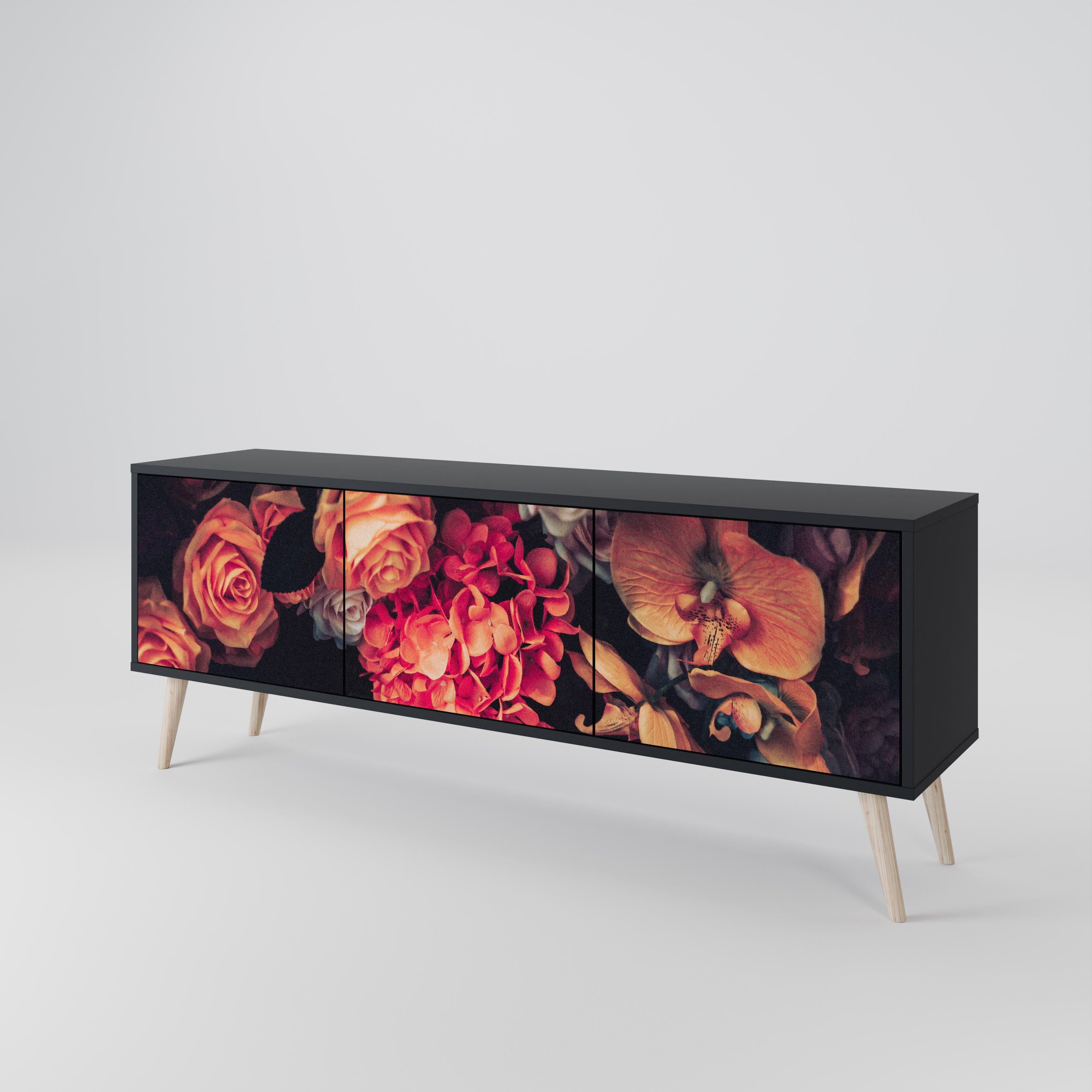 NEVERENDING BLOOM 3-türiger TV-Ständer in Schwarz