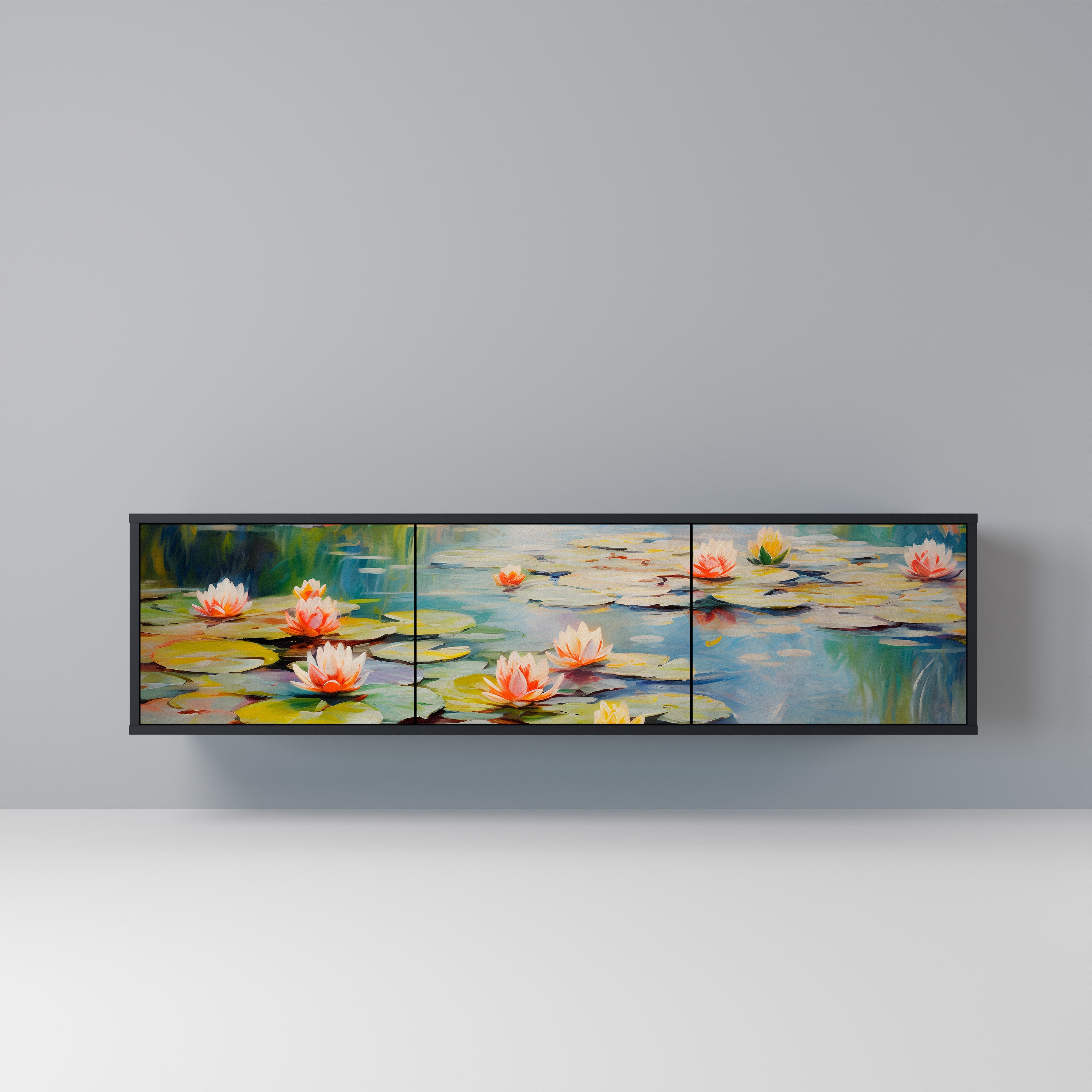 BLOOMING WATERS 3-türiger TV-Ständer in Schwarz