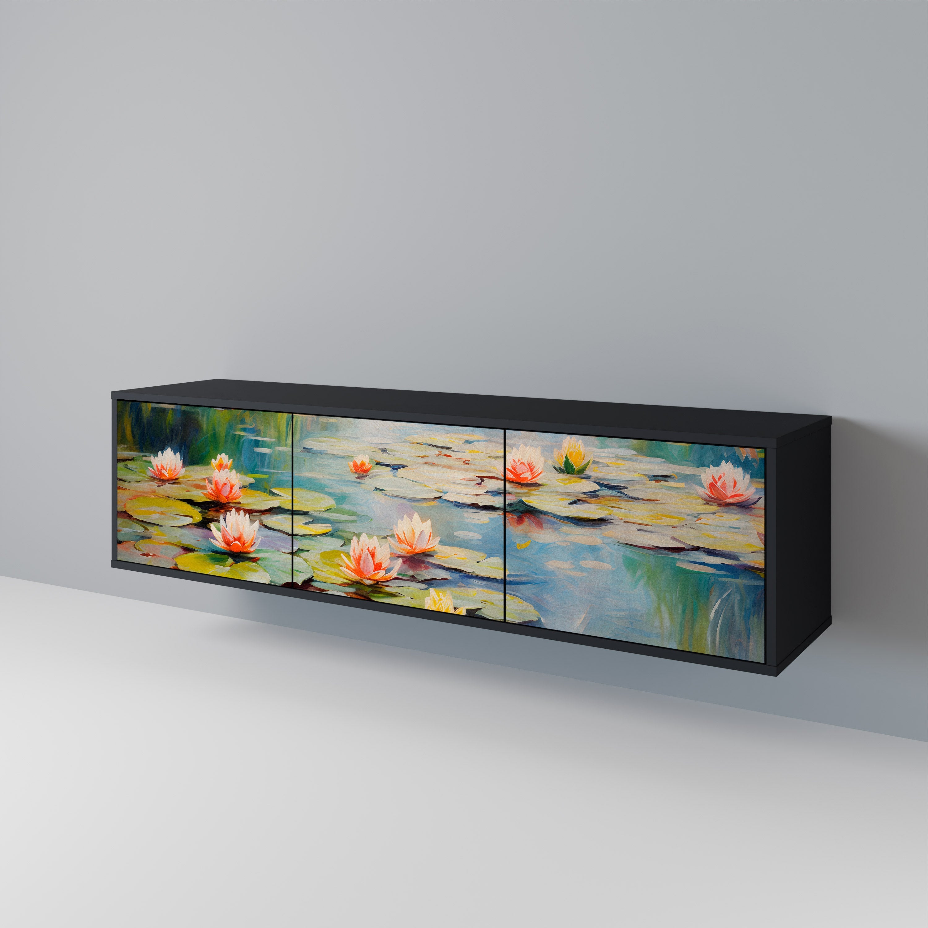 BLOOMING WATERS 3-türiger TV-Ständer in Schwarz