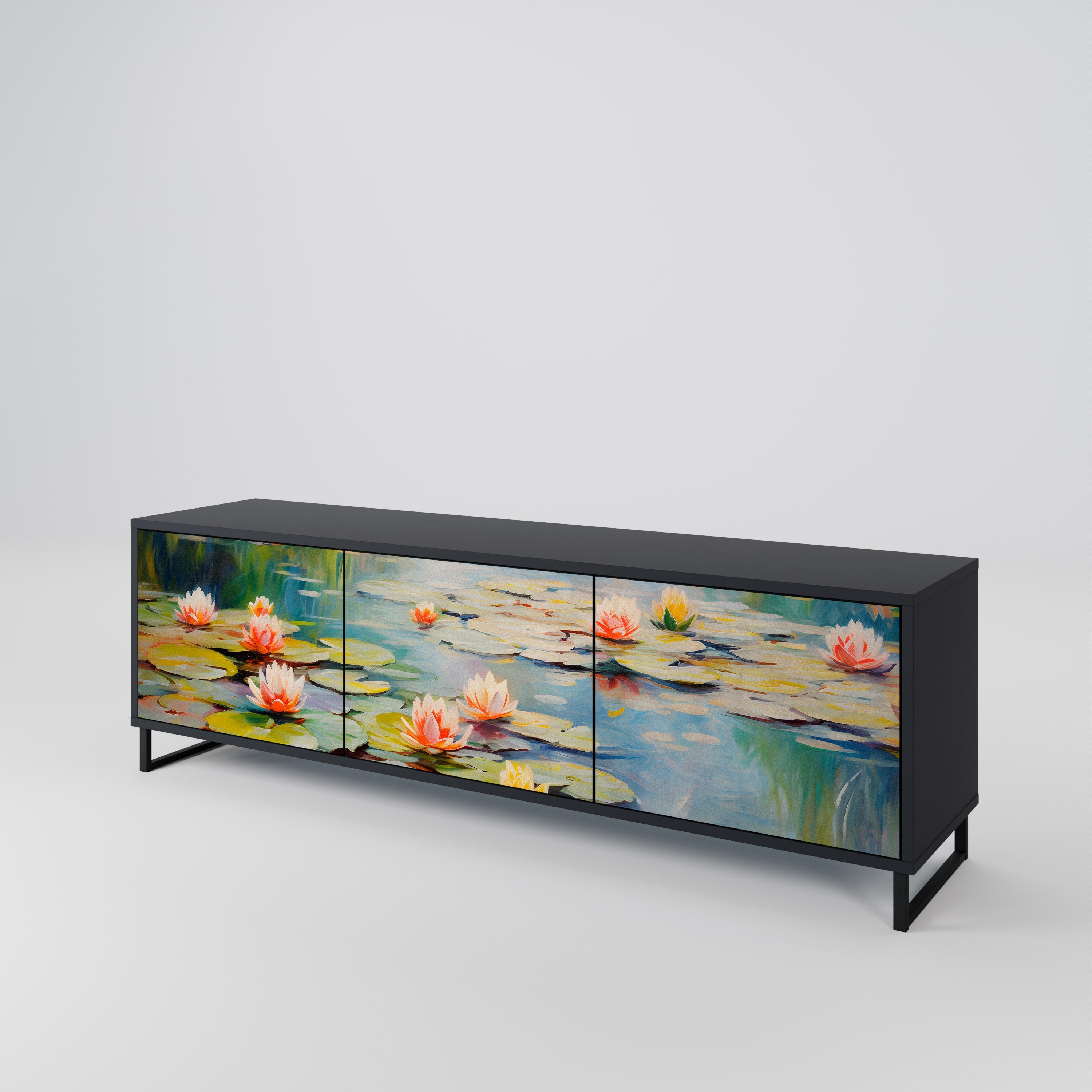 BLOOMING WATERS 3-türiger TV-Ständer in Schwarz