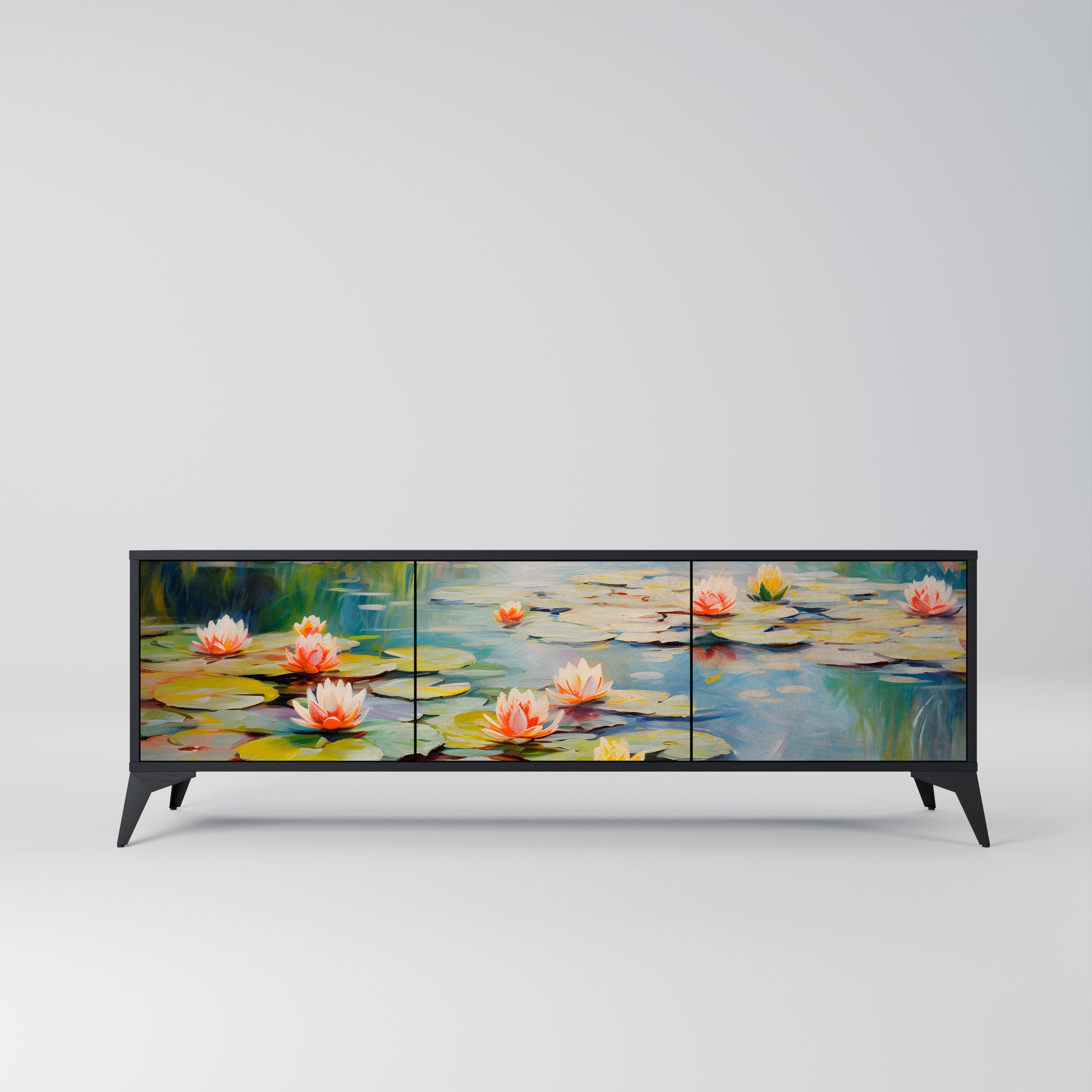 BLOOMING WATERS 3-türiger TV-Ständer in Schwarz