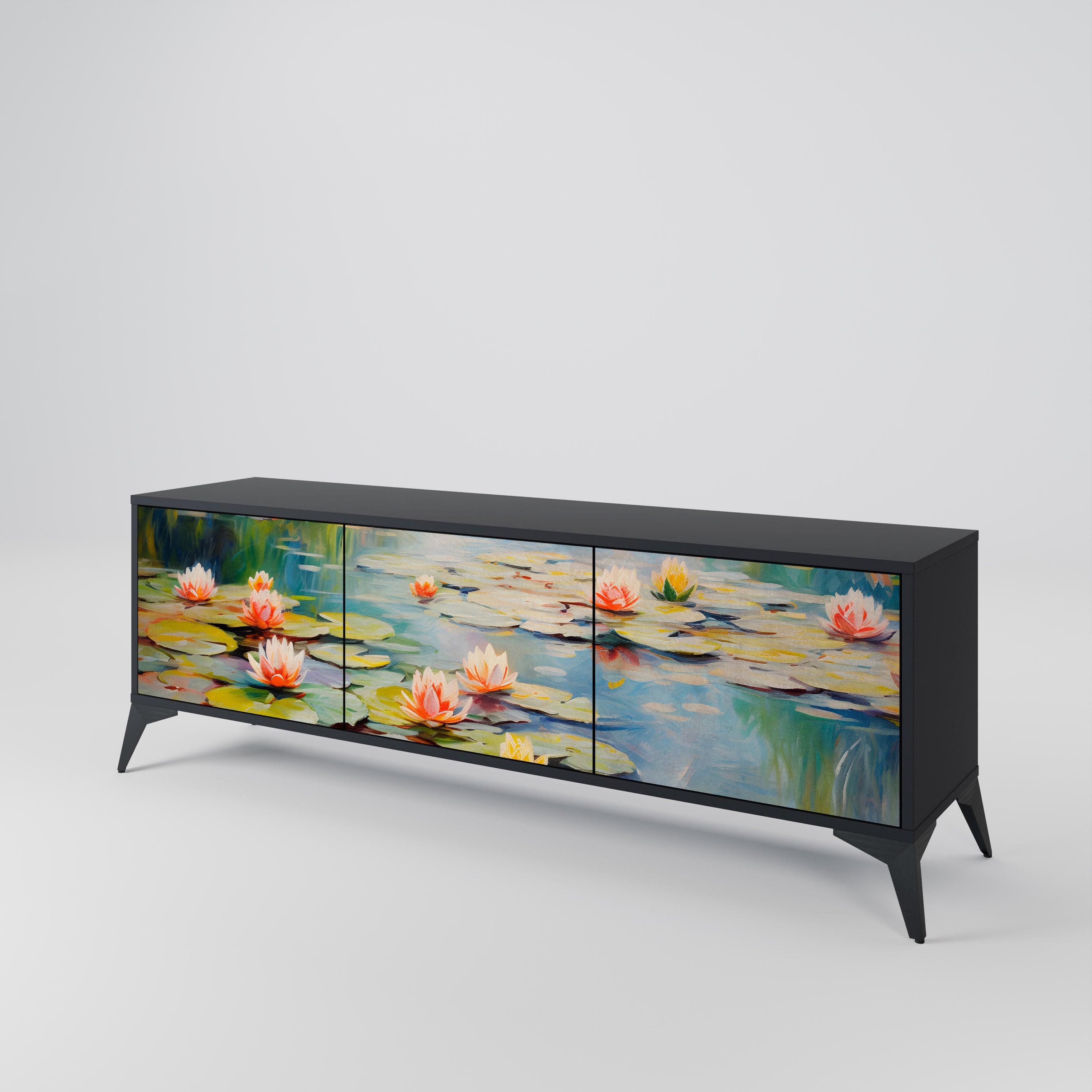 BLOOMING WATERS 3-türiger TV-Ständer in Schwarz
