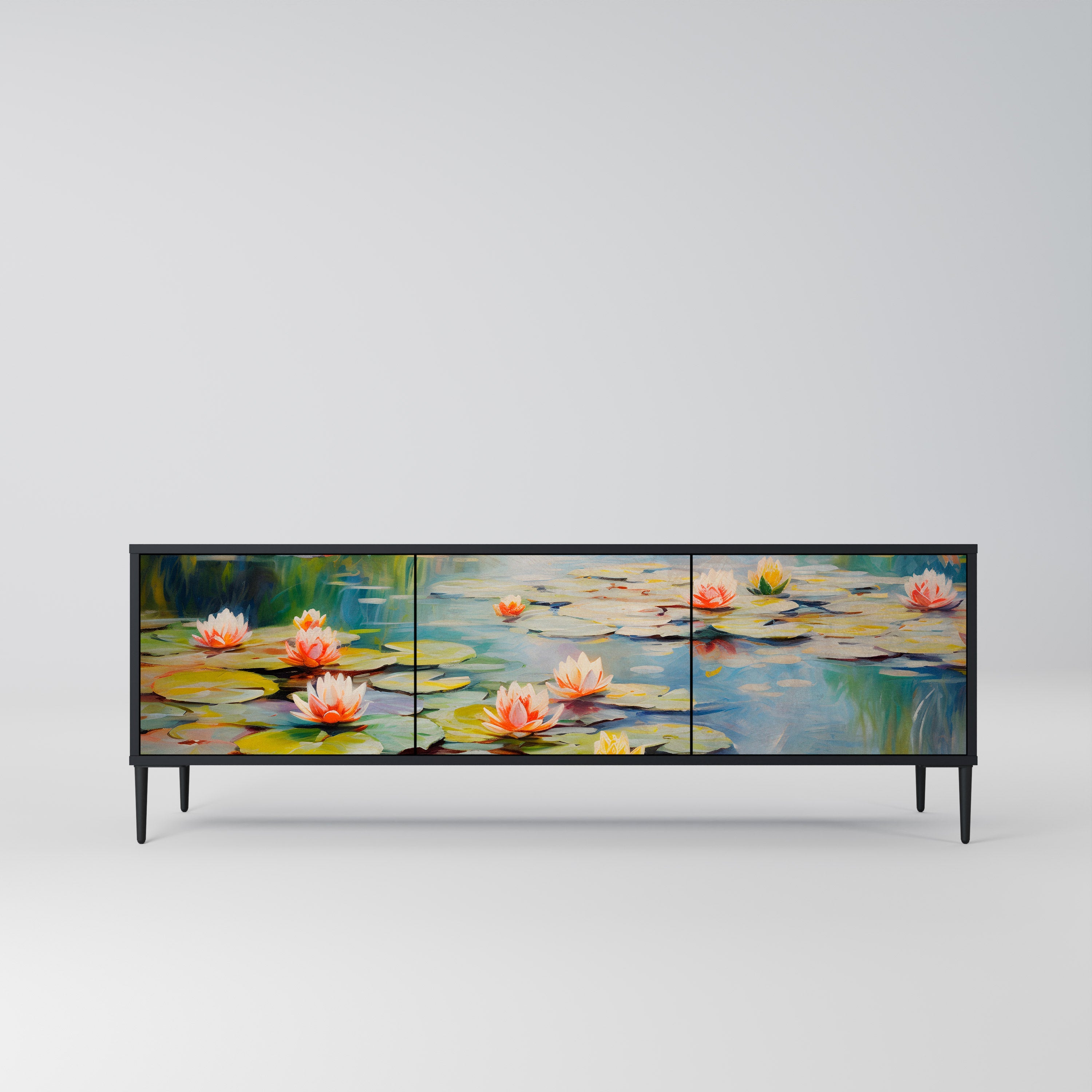 BLOOMING WATERS 3-türiger TV-Ständer in Schwarz