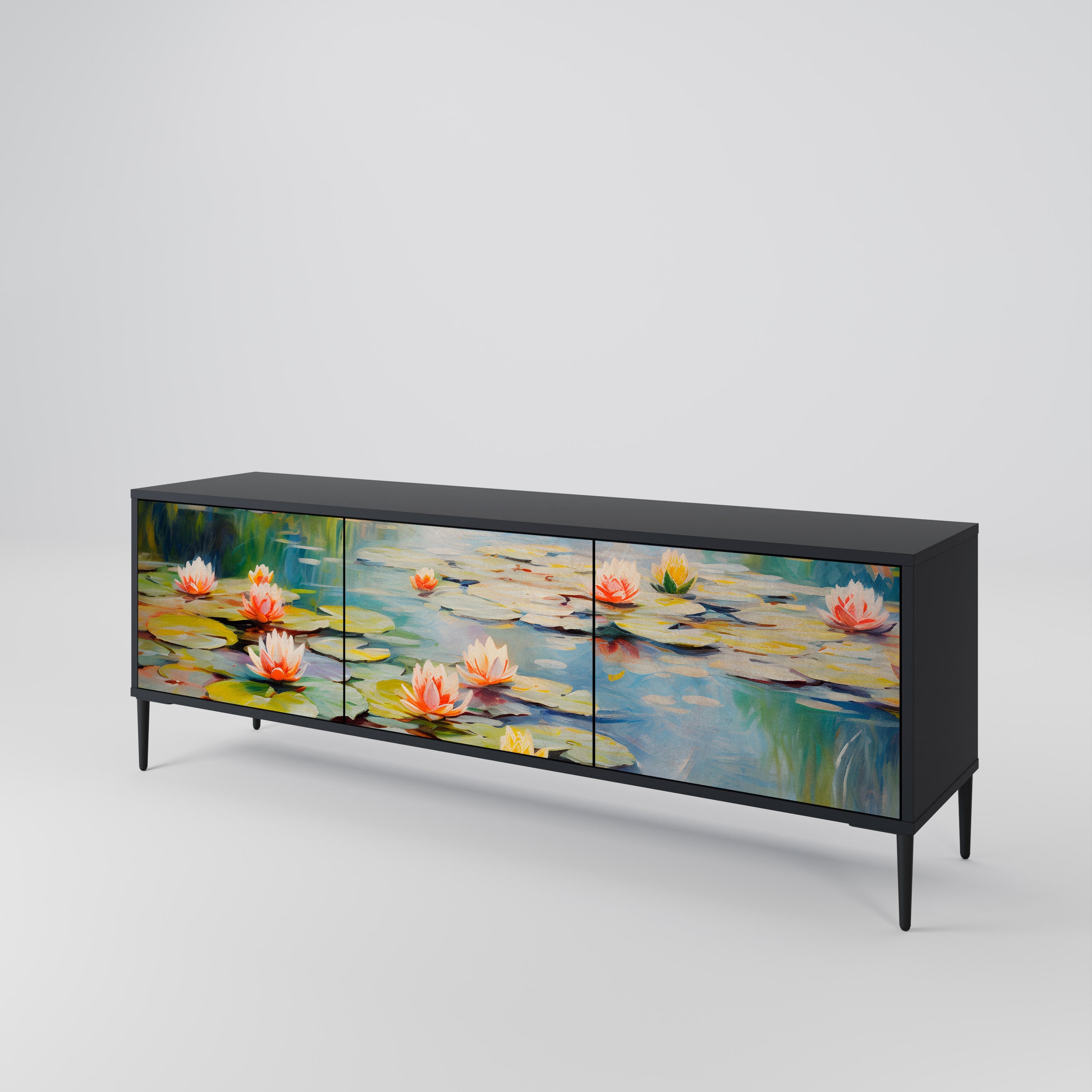 BLOOMING WATERS 3-türiger TV-Ständer in Schwarz