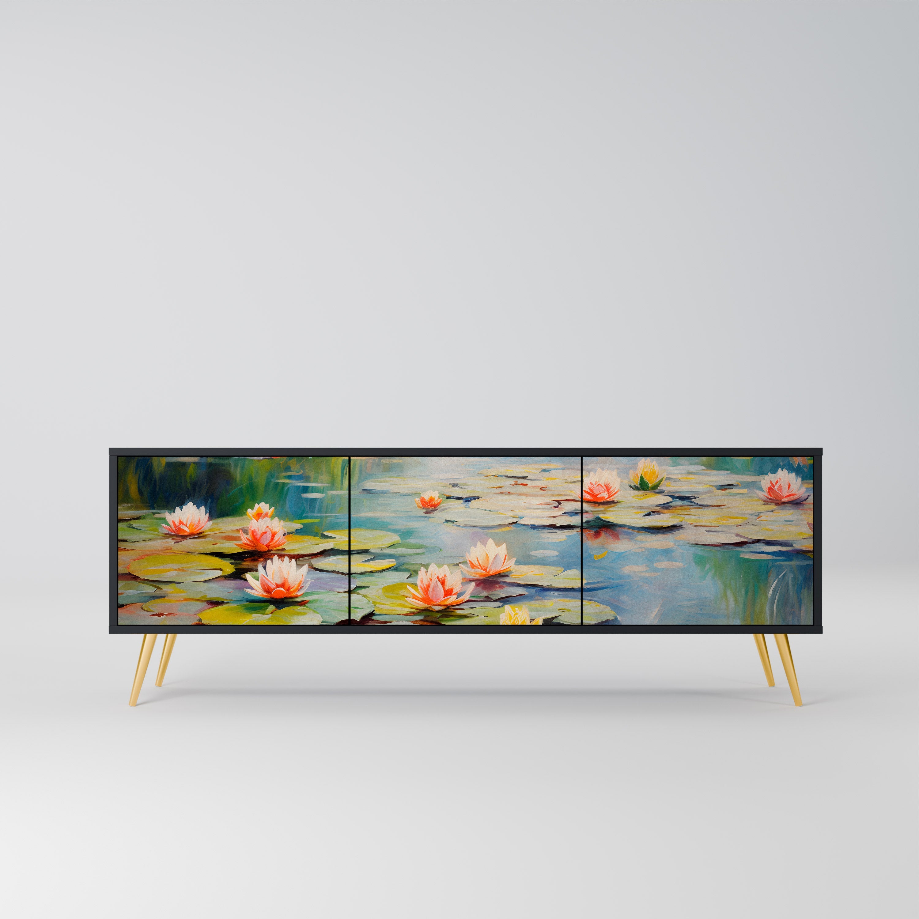 BLOOMING WATERS 3-türiger TV-Ständer in Schwarz