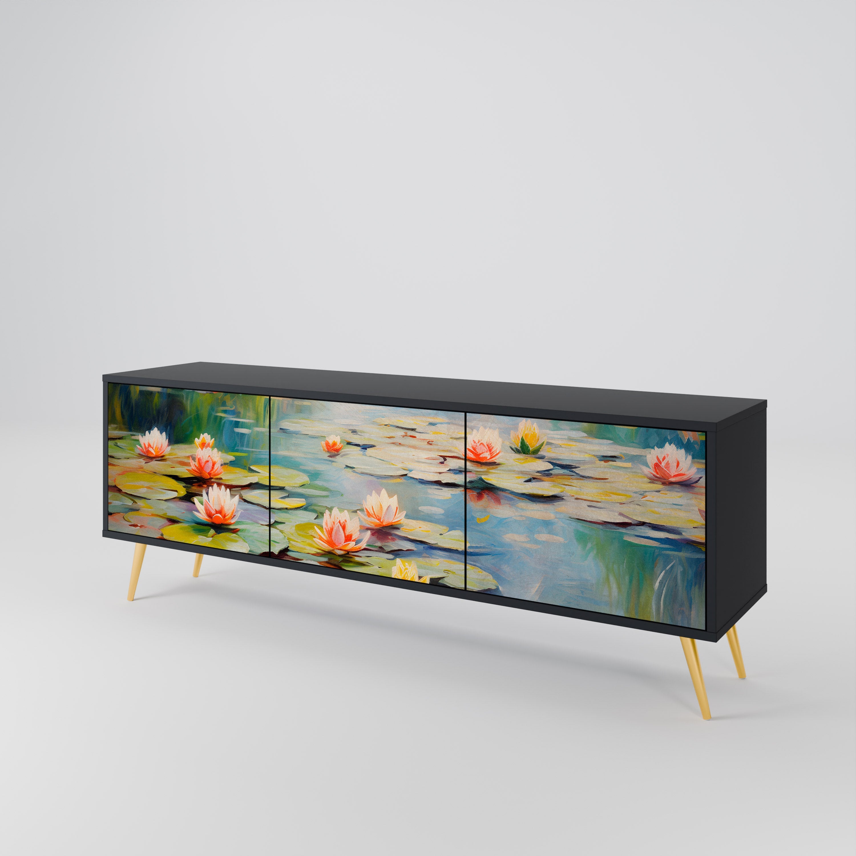 BLOOMING WATERS 3-türiger TV-Ständer in Schwarz