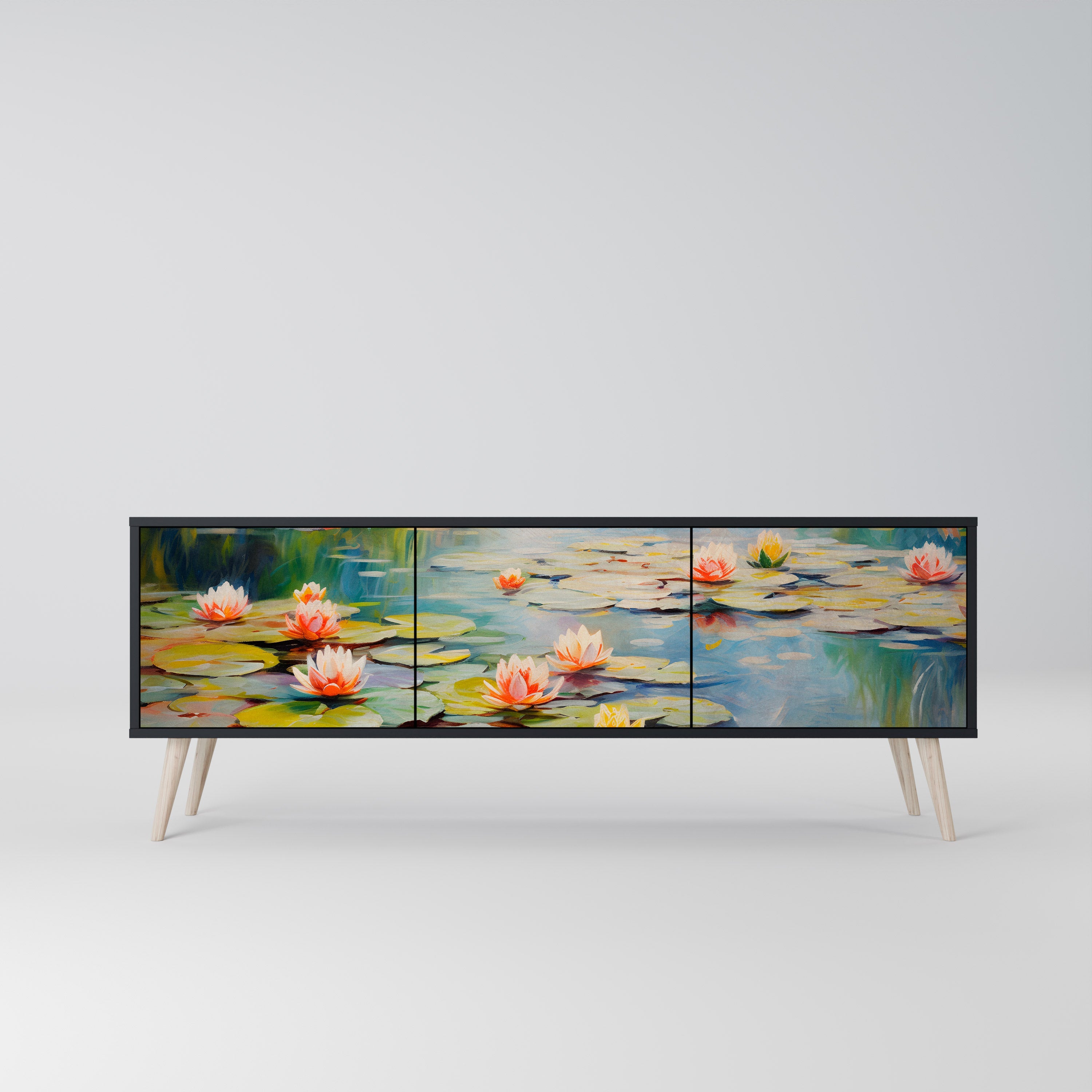 BLOOMING WATERS 3-türiger TV-Ständer in Schwarz