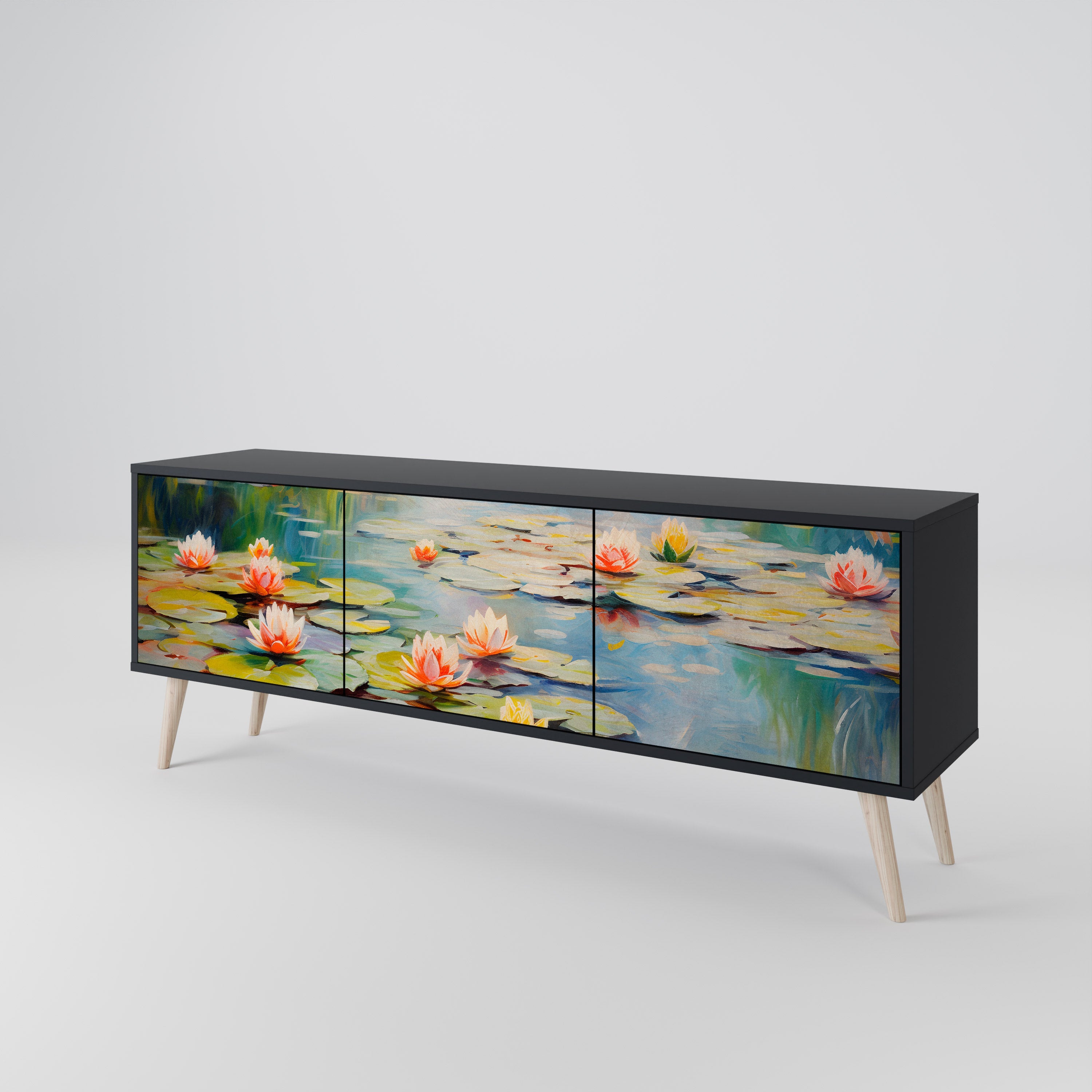 BLOOMING WATERS 3-türiger TV-Ständer in Schwarz