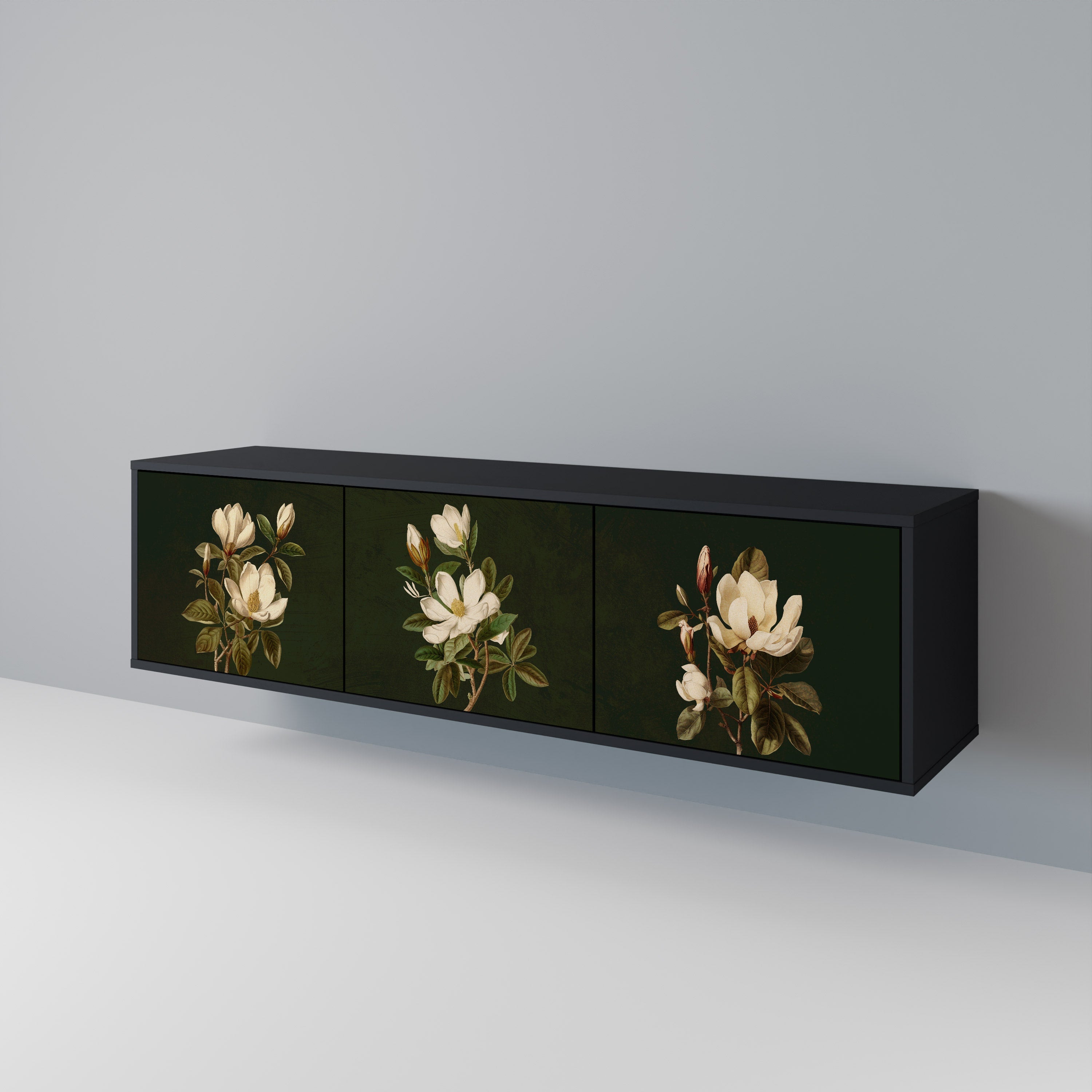 FLORAL NOIR 3-türiger TV-Ständer in Schwarz
