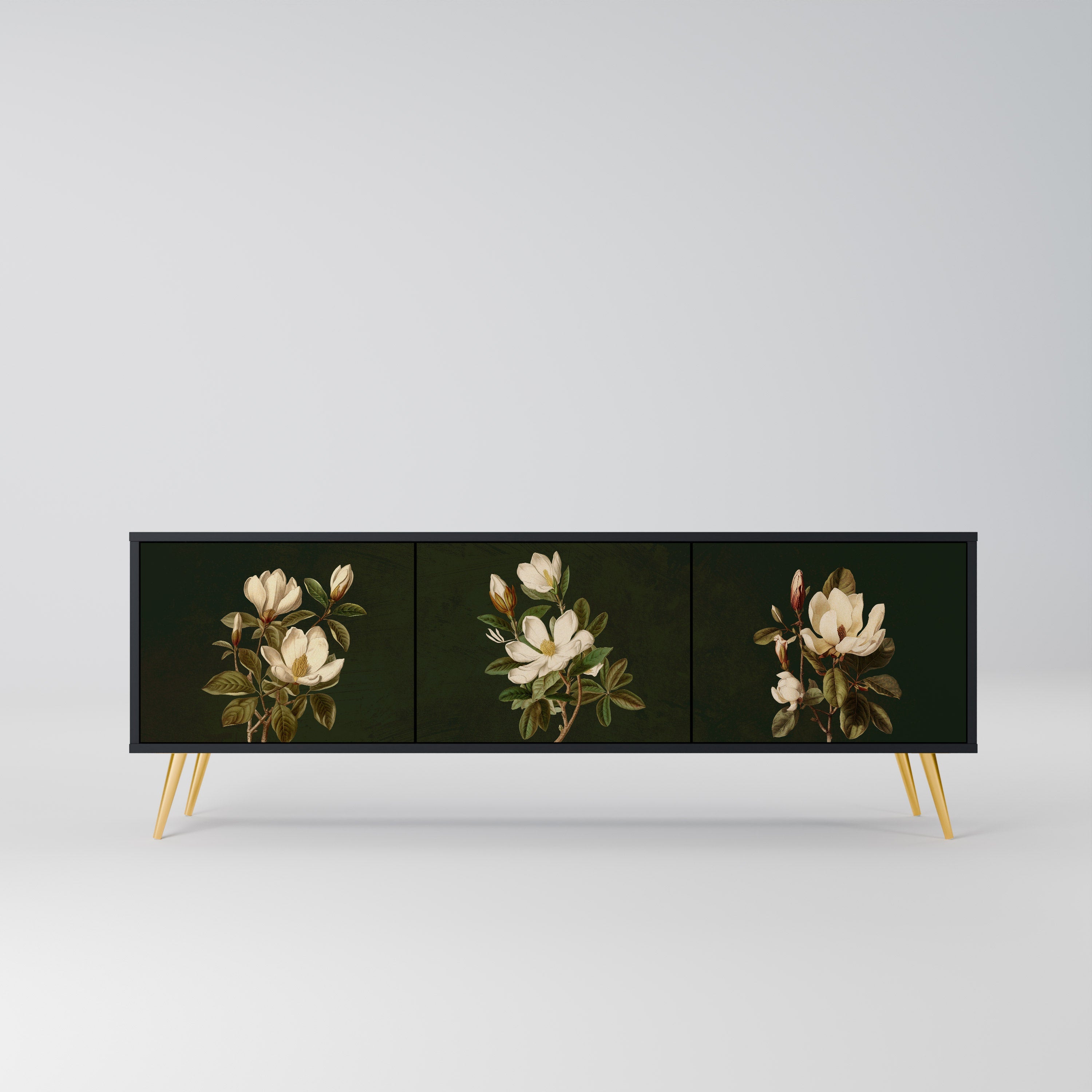 FLORAL NOIR 3-türiger TV-Ständer in Schwarz