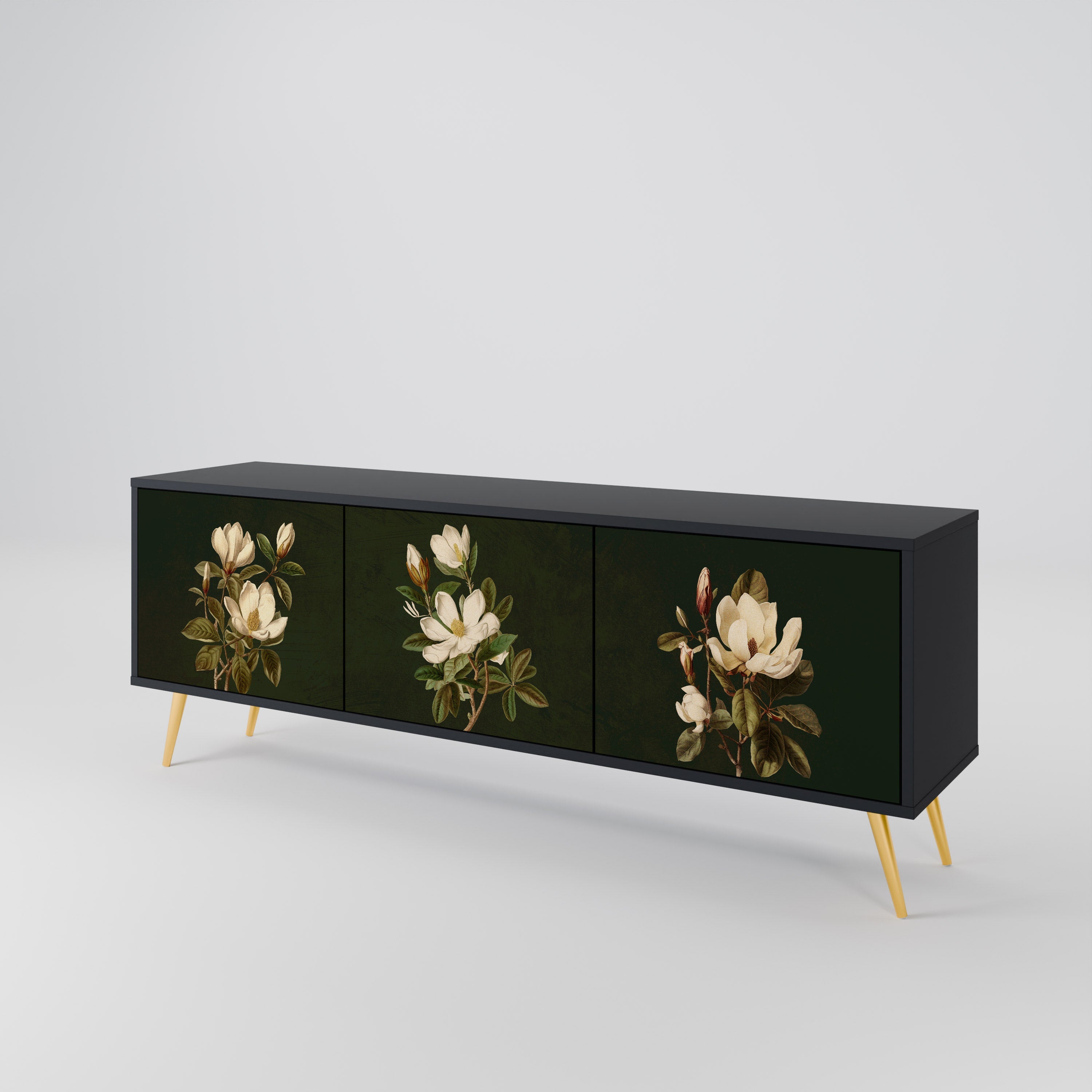 FLORAL NOIR 3-türiger TV-Ständer in Schwarz