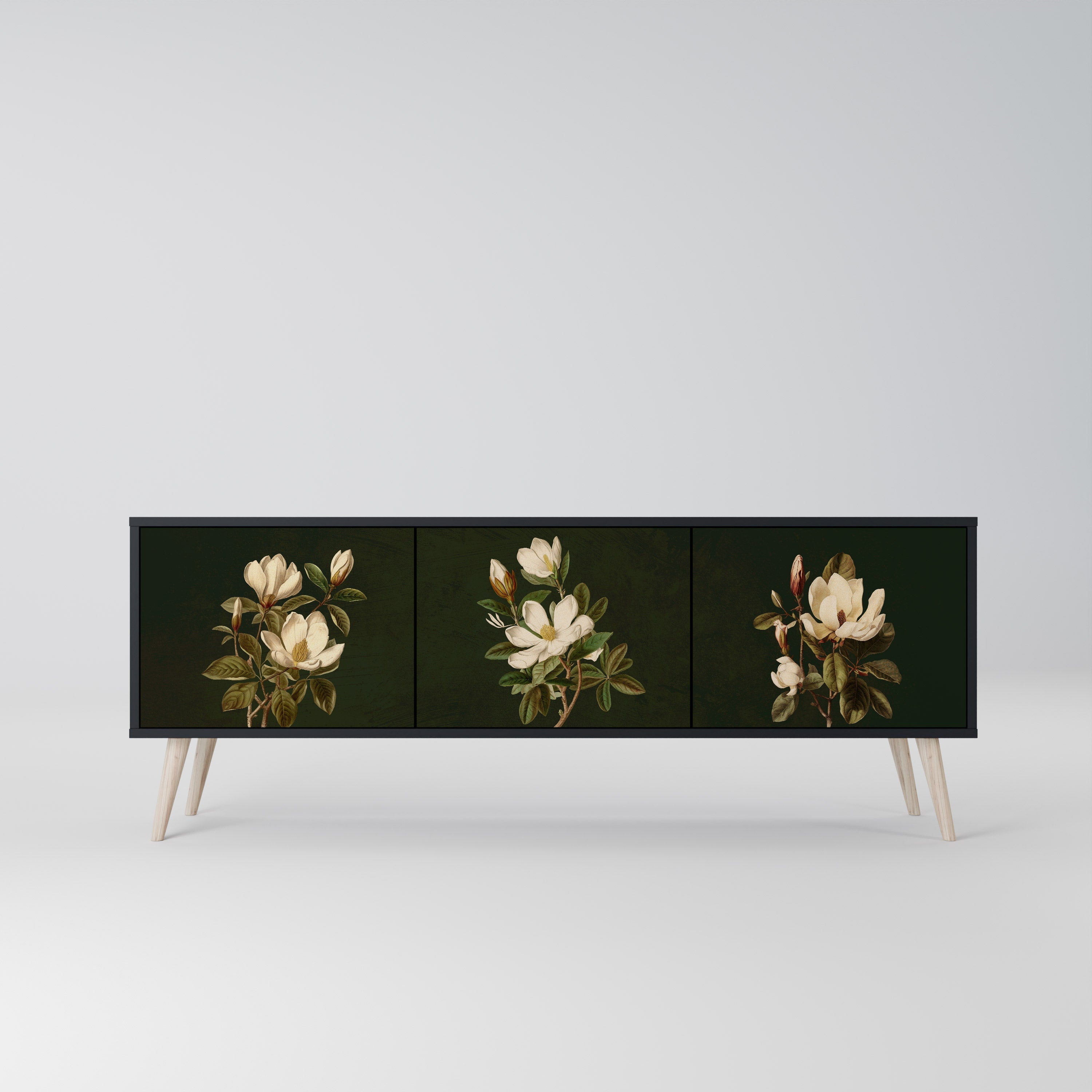 FLORAL NOIR 3-türiger TV-Ständer in Schwarz