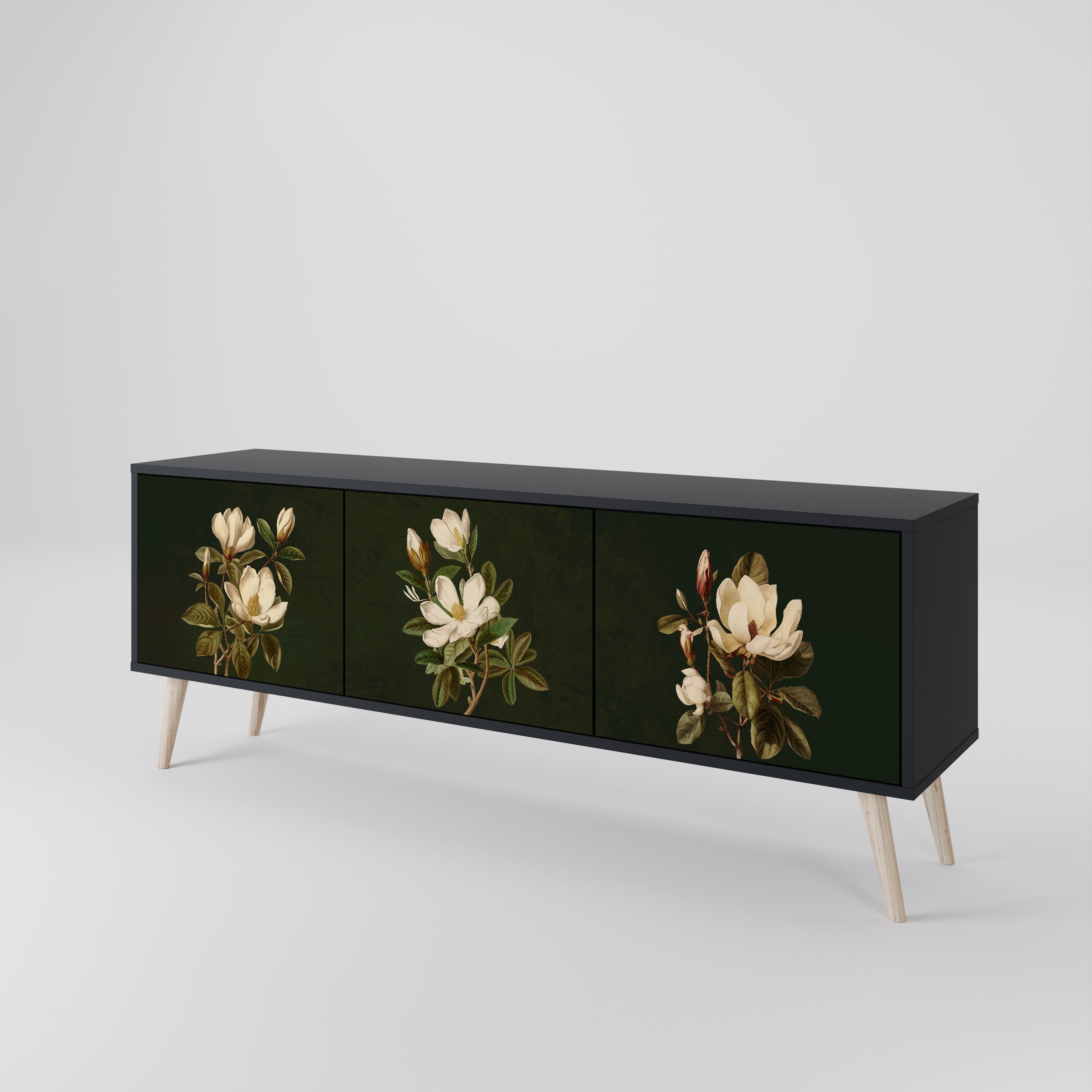 FLORAL NOIR 3-türiger TV-Ständer in Schwarz