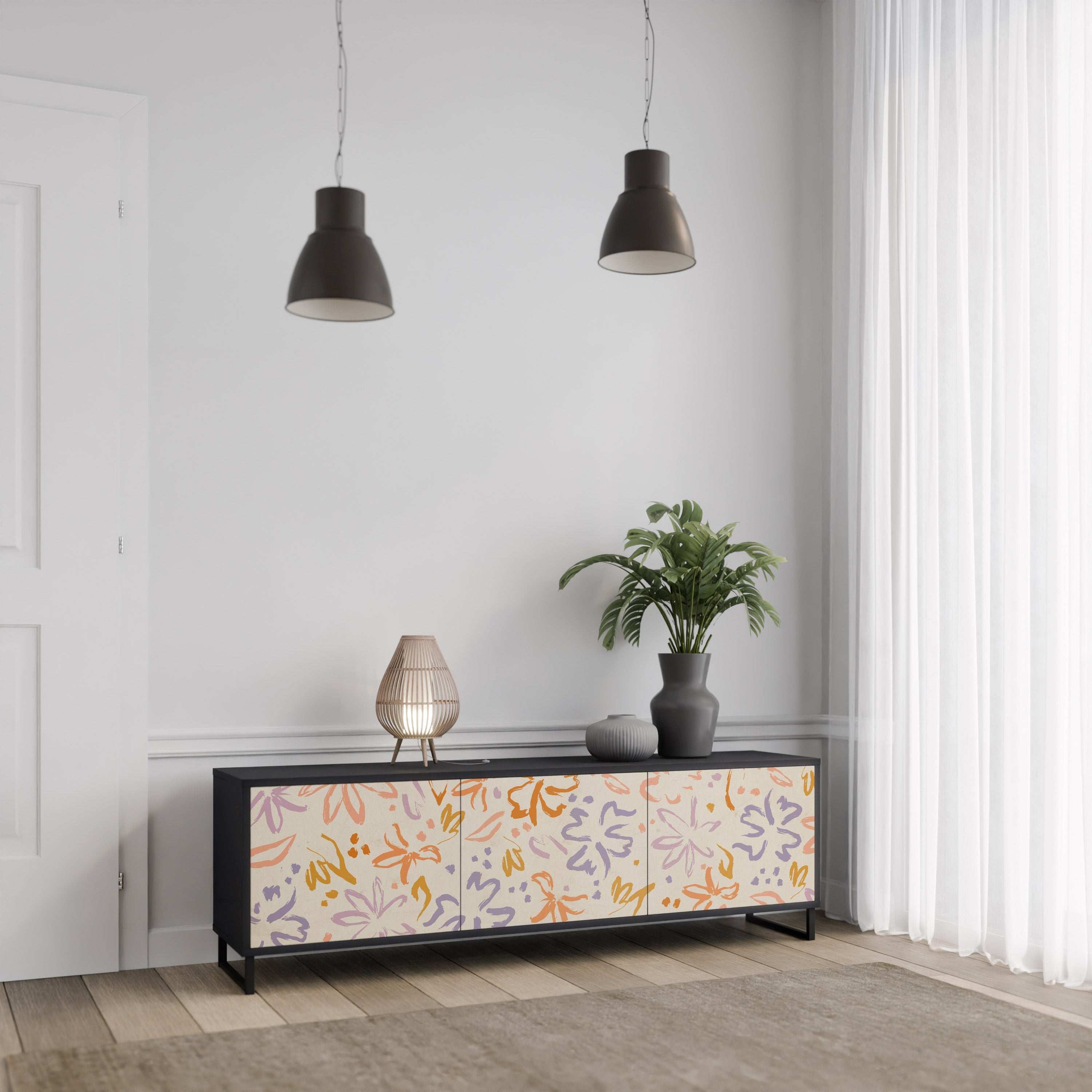 SPRING WHIMSY 3-türiger TV-Ständer in Schwarz